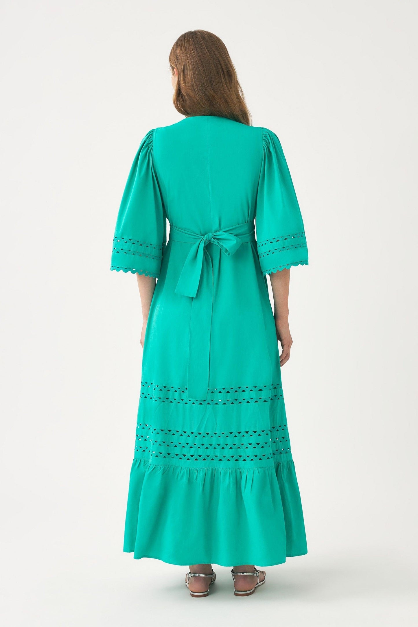Cotton poplin openwork maxi dress Rodo