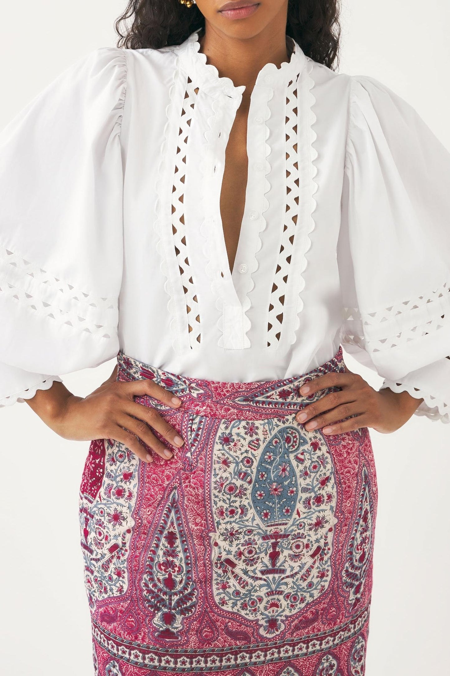 Cotton poplin openwork blouse Rodo