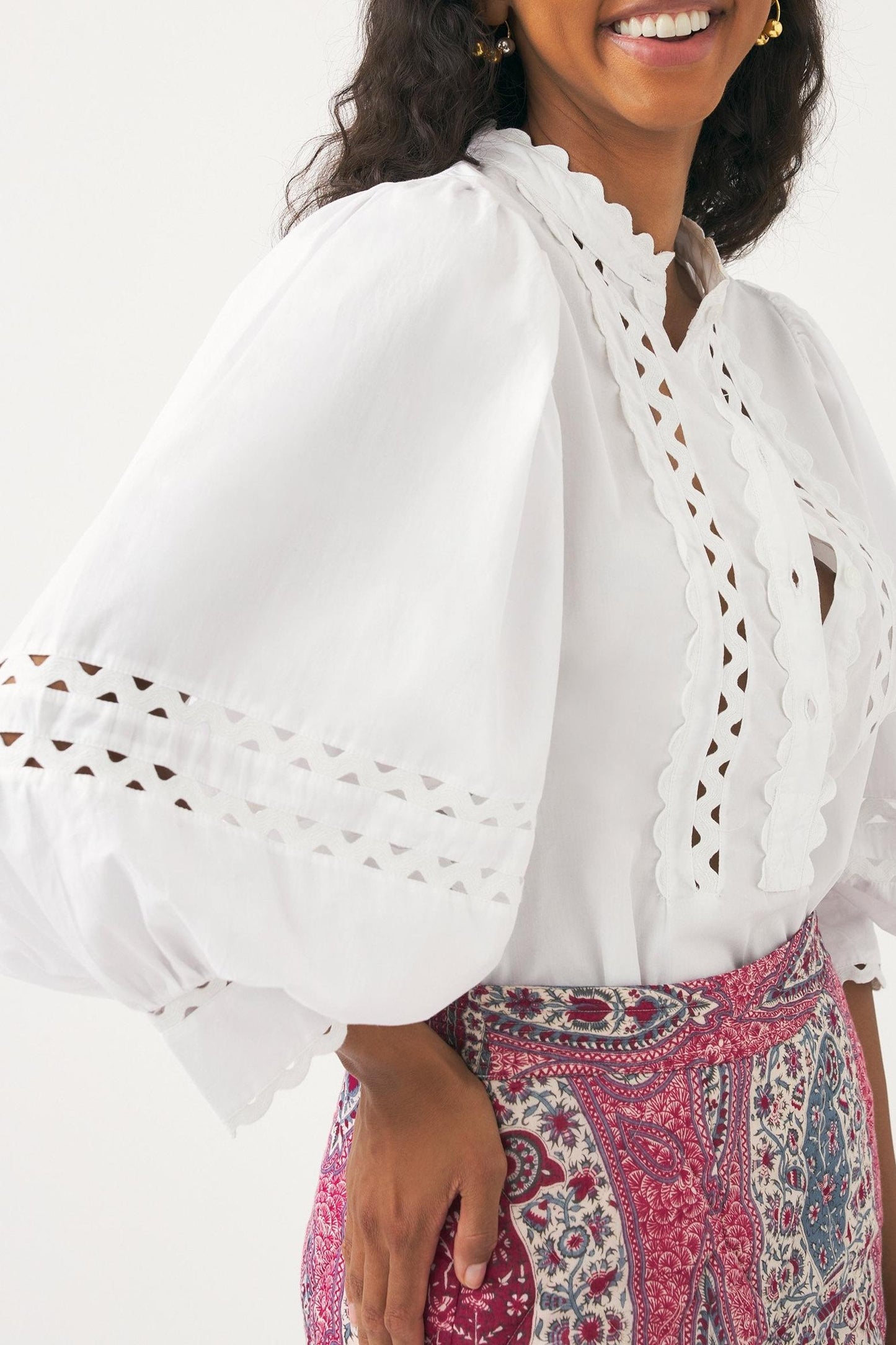 Cotton poplin openwork blouse Rodo