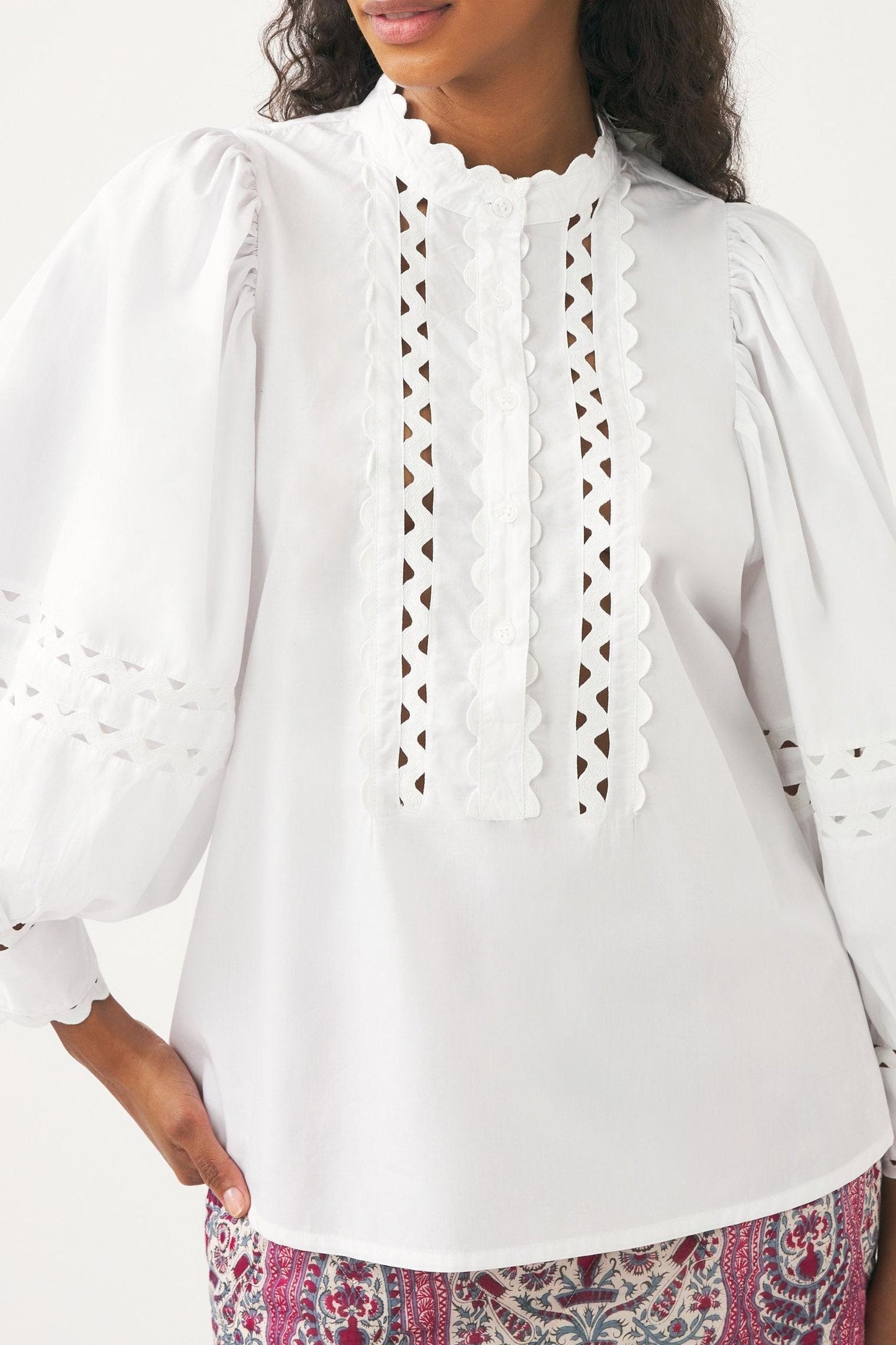 Cotton poplin openwork blouse Rodo