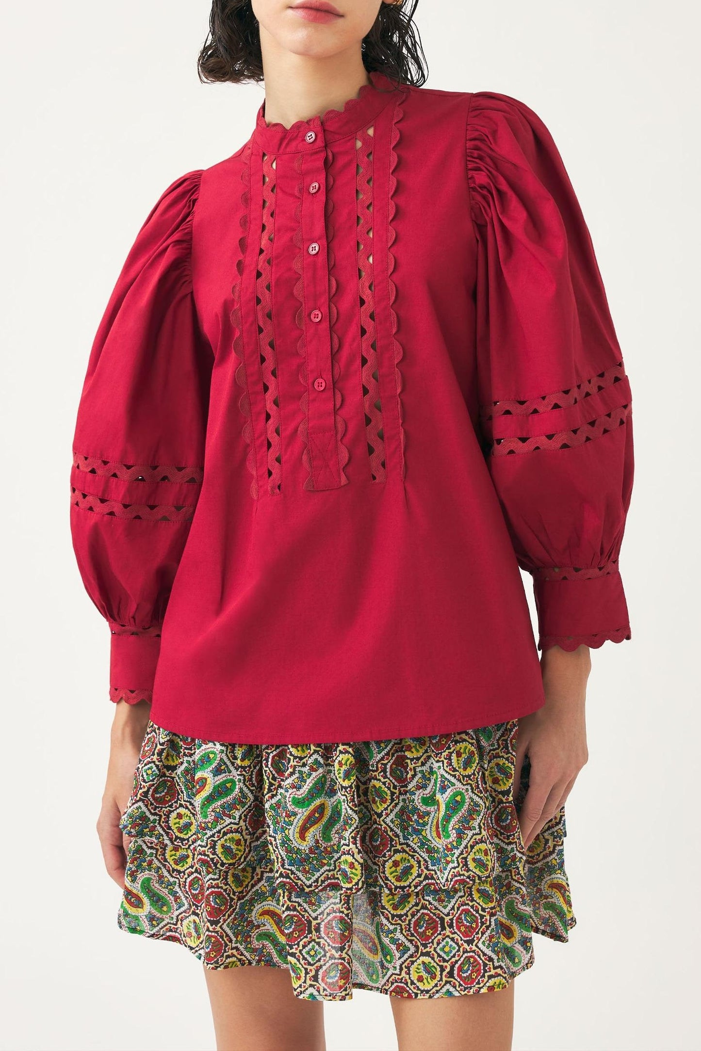 Cotton poplin openwork blouse Rodo
