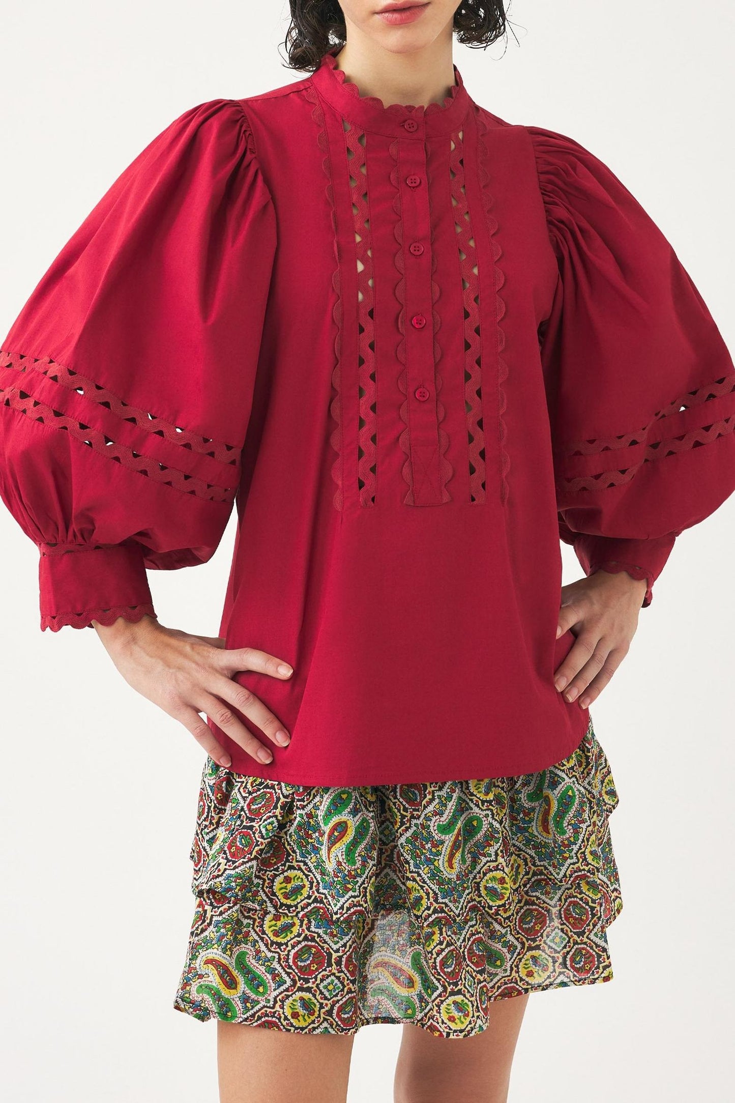 Cotton poplin openwork blouse Rodo