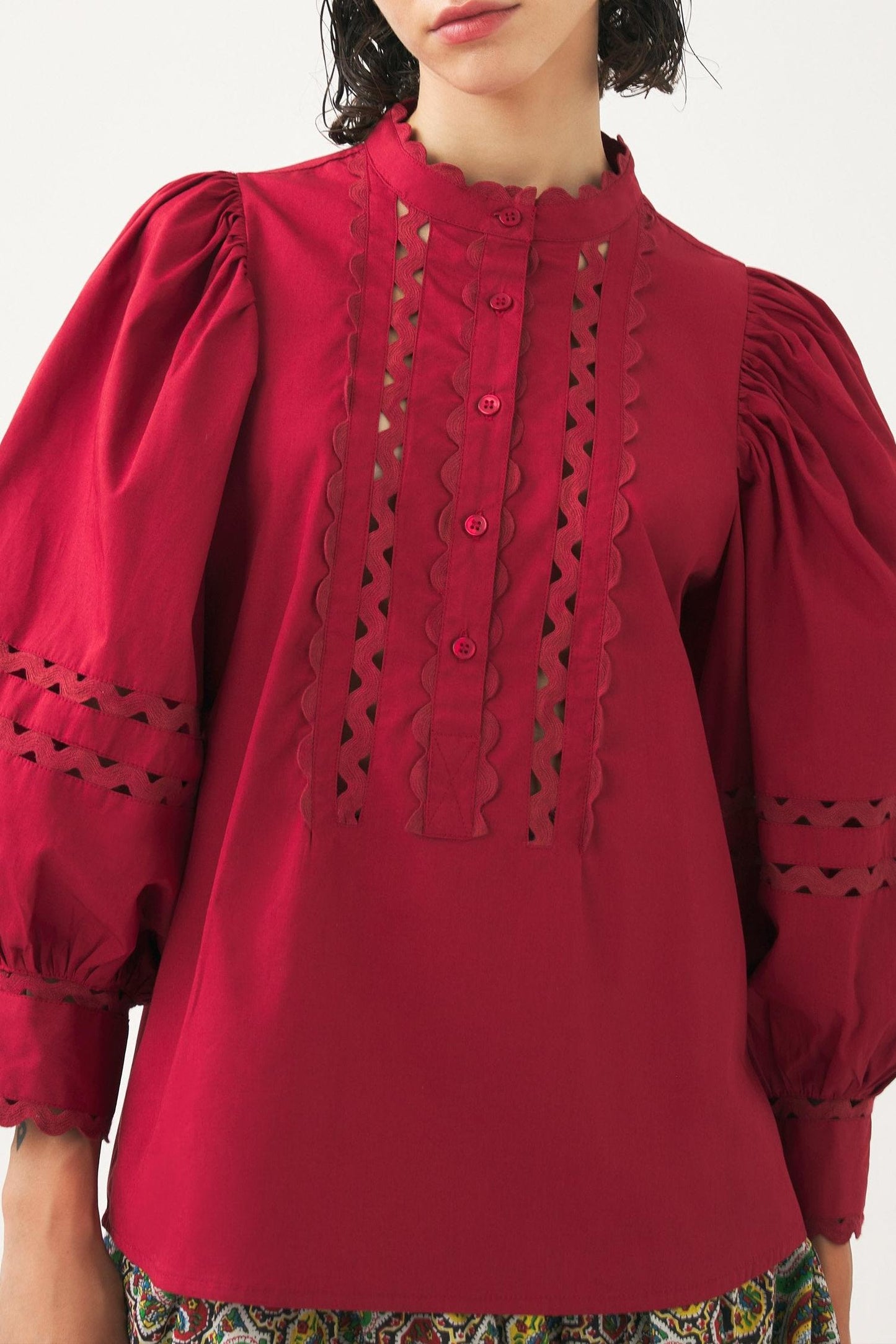Cotton poplin openwork blouse Rodo