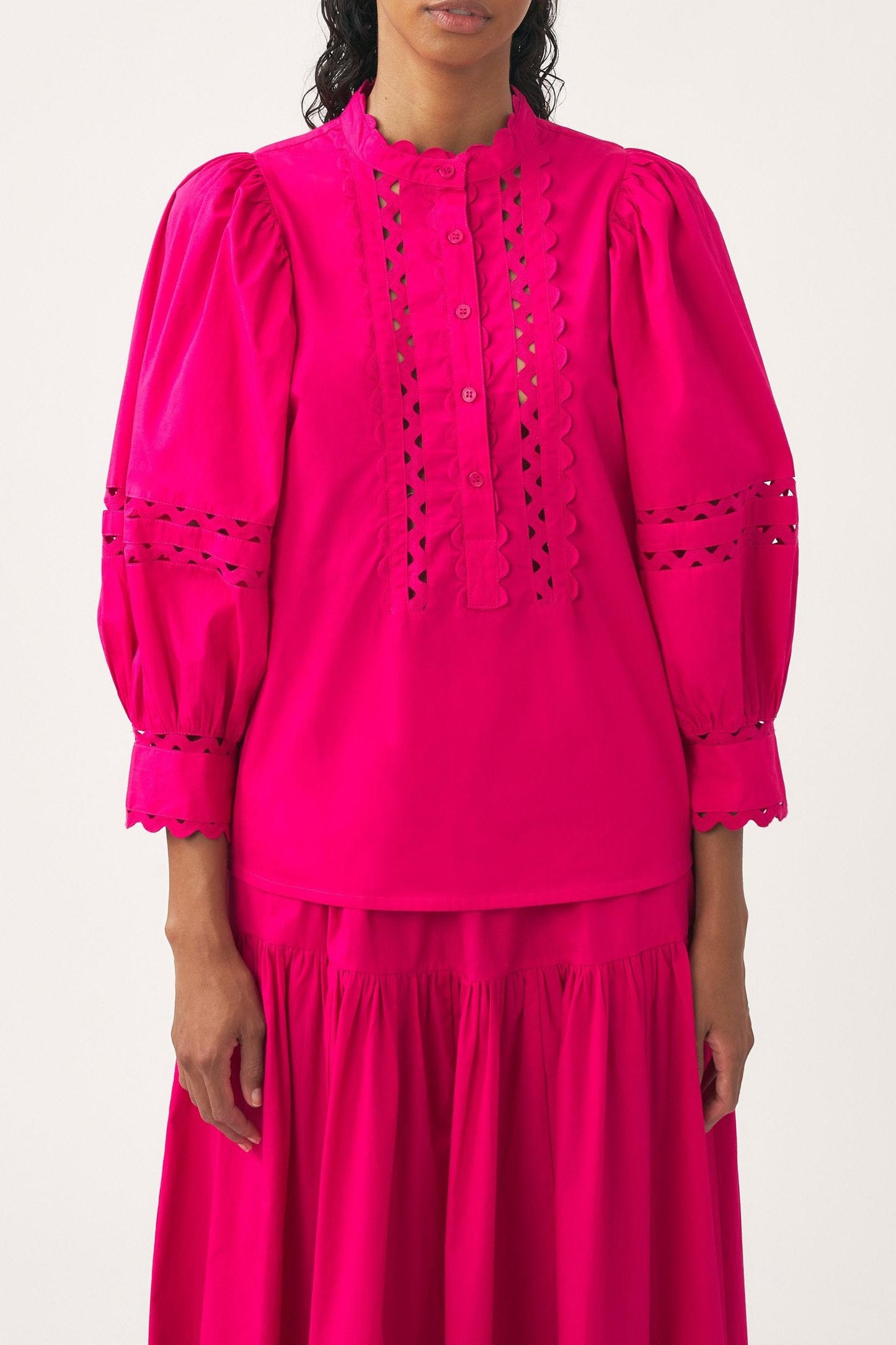 Cotton poplin openwork blouse Rodo