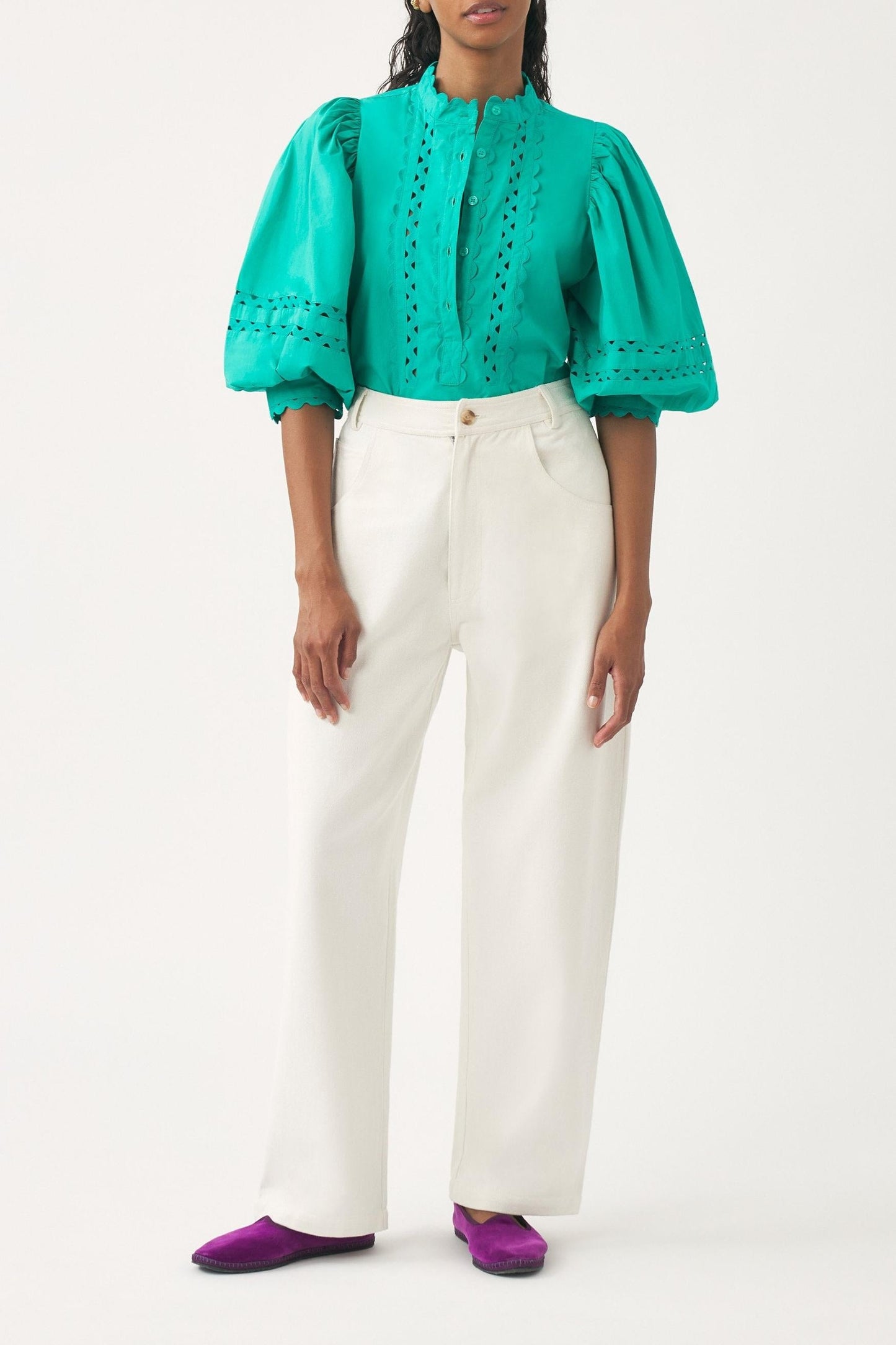 Cotton poplin openwork blouse Rodo