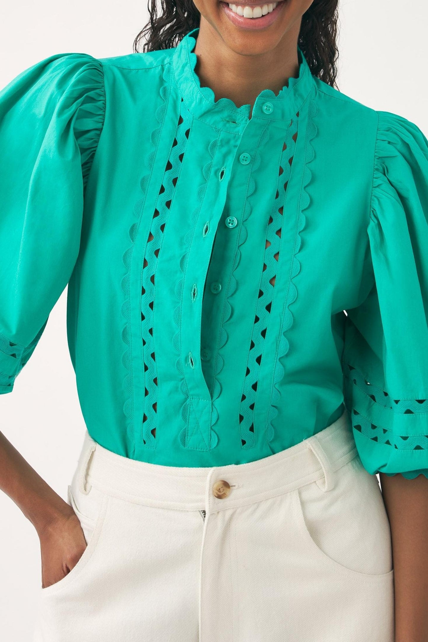 Cotton poplin openwork blouse Rodo