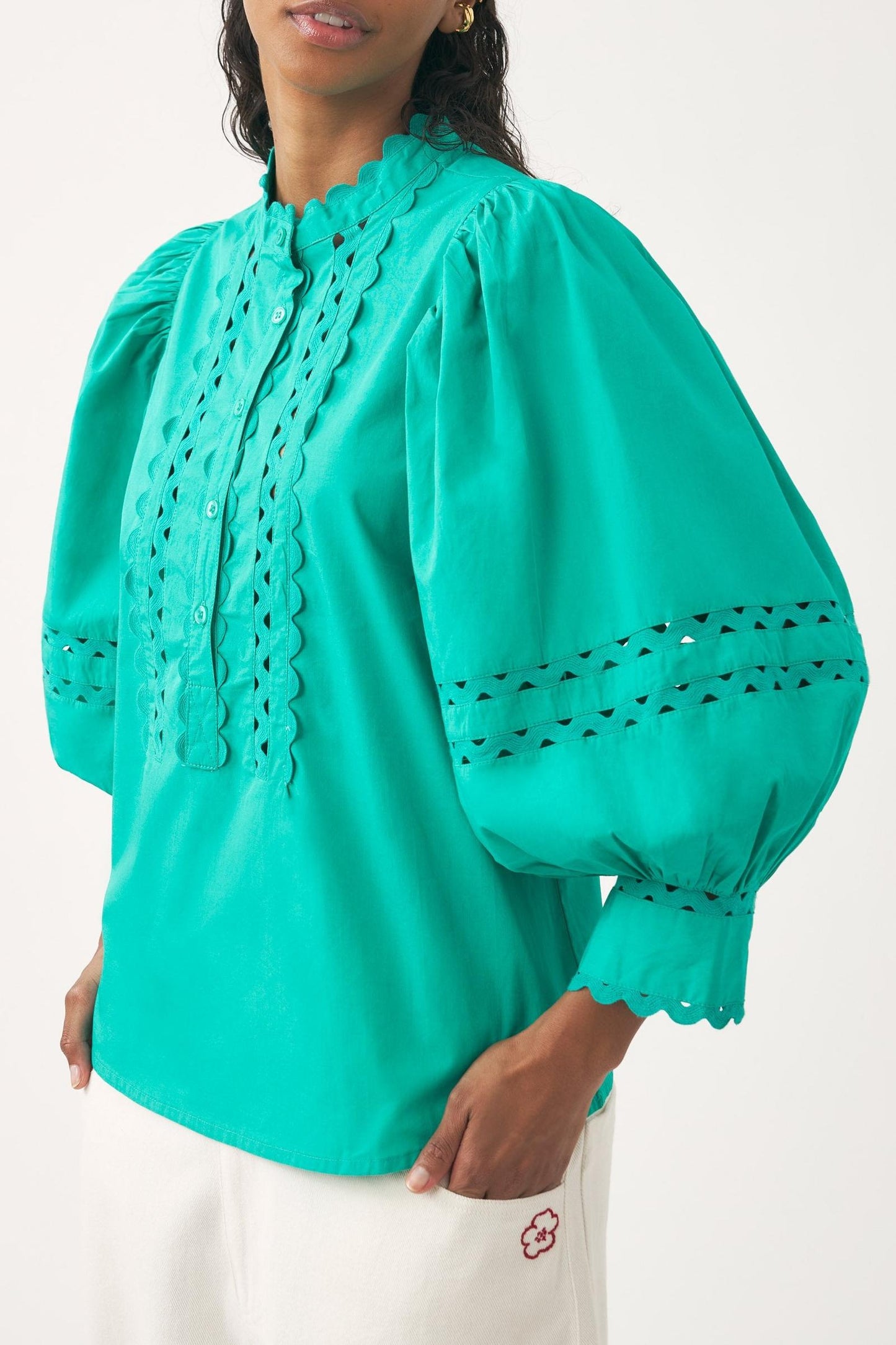 Cotton poplin openwork blouse Rodo
