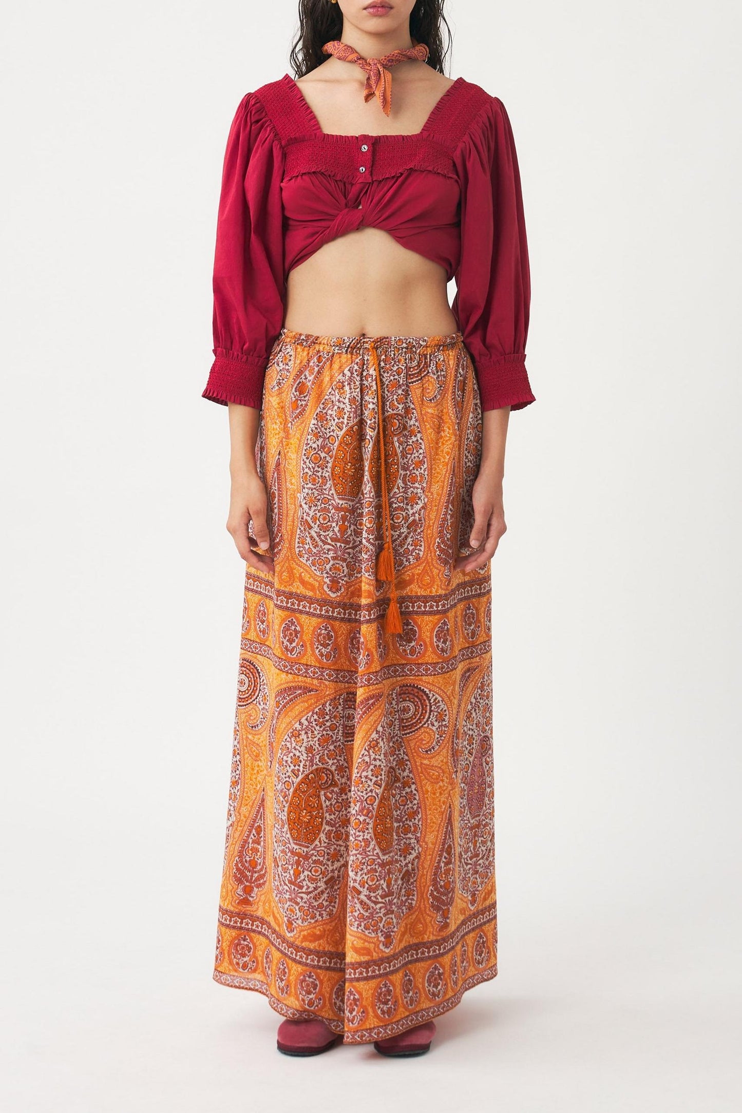 Squared-collar and smocked blouse Perrine