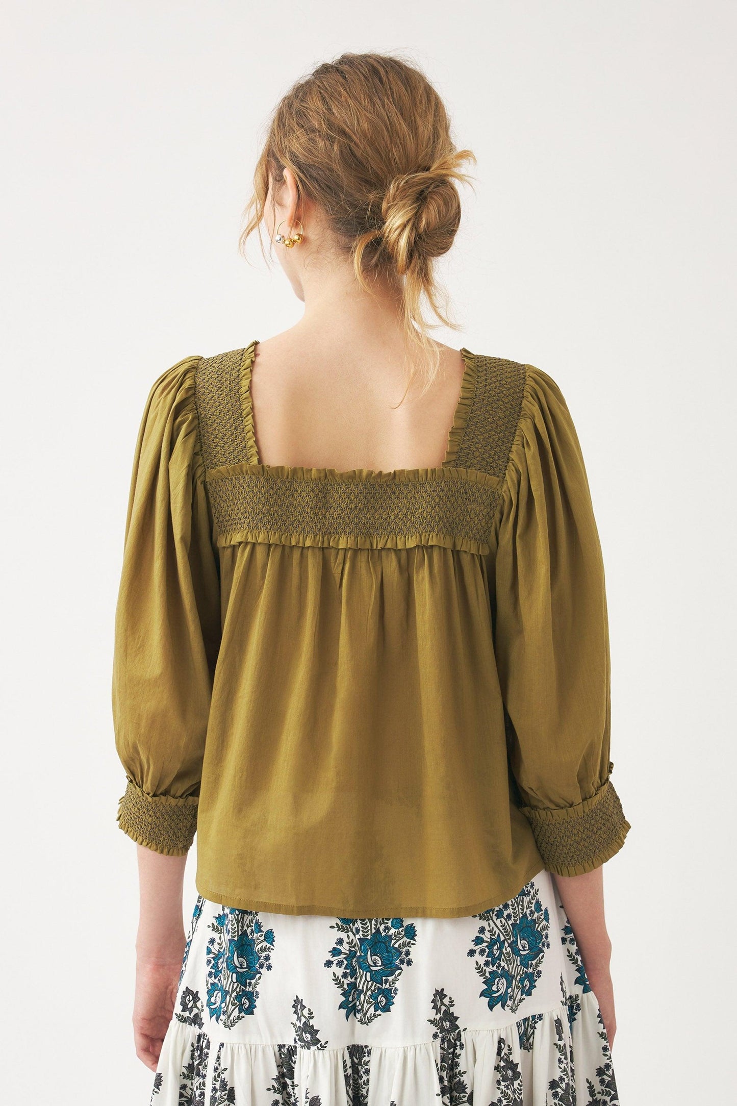 Blusa Perrine de cuello cuadrado y fruncido