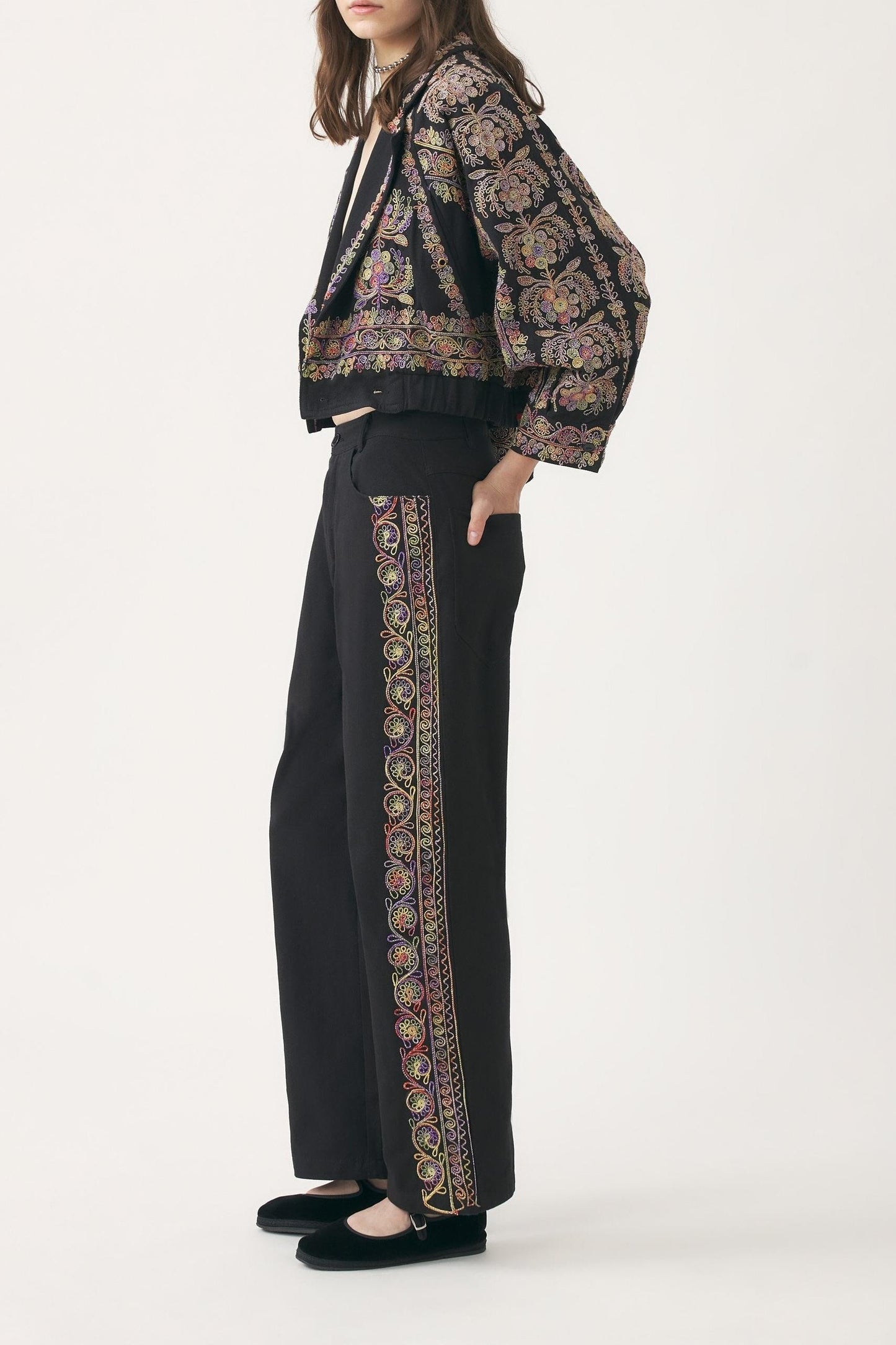 Hand-embroidered raglan-sleeve jacket Neil