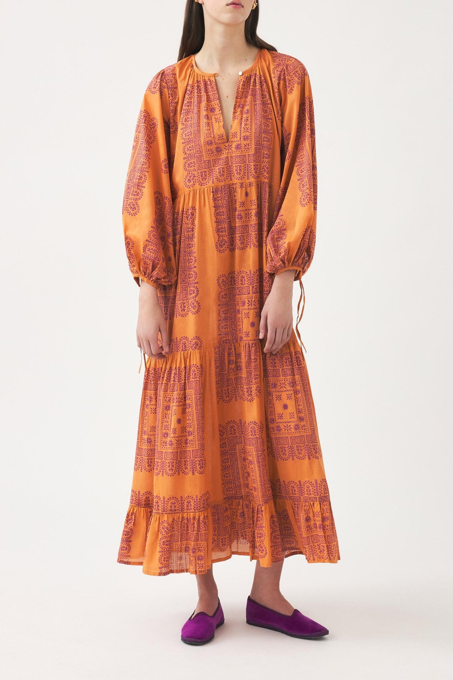 Cotton voile print maxi dress Nalii