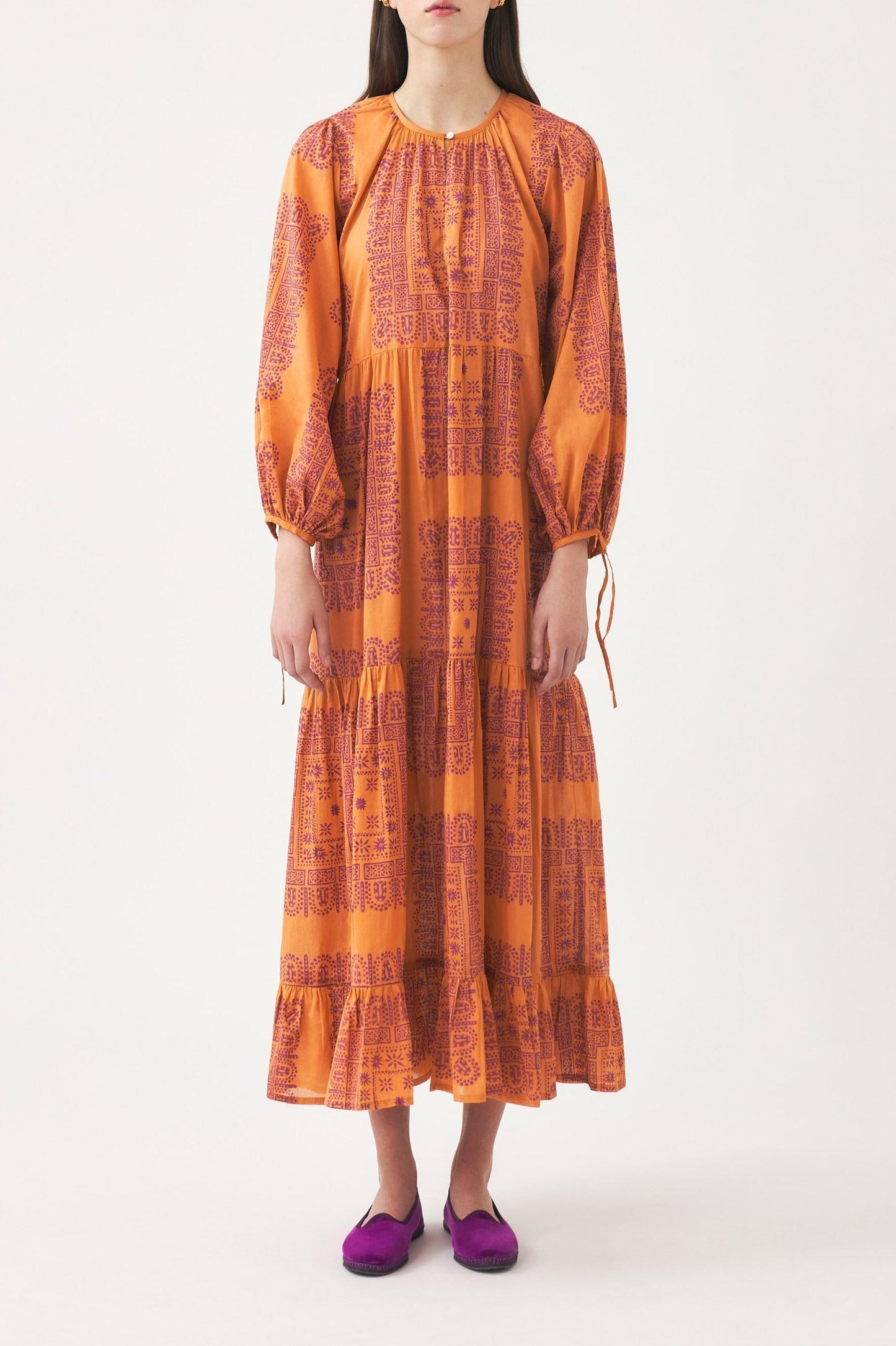Cotton voile print maxi dress Nalii