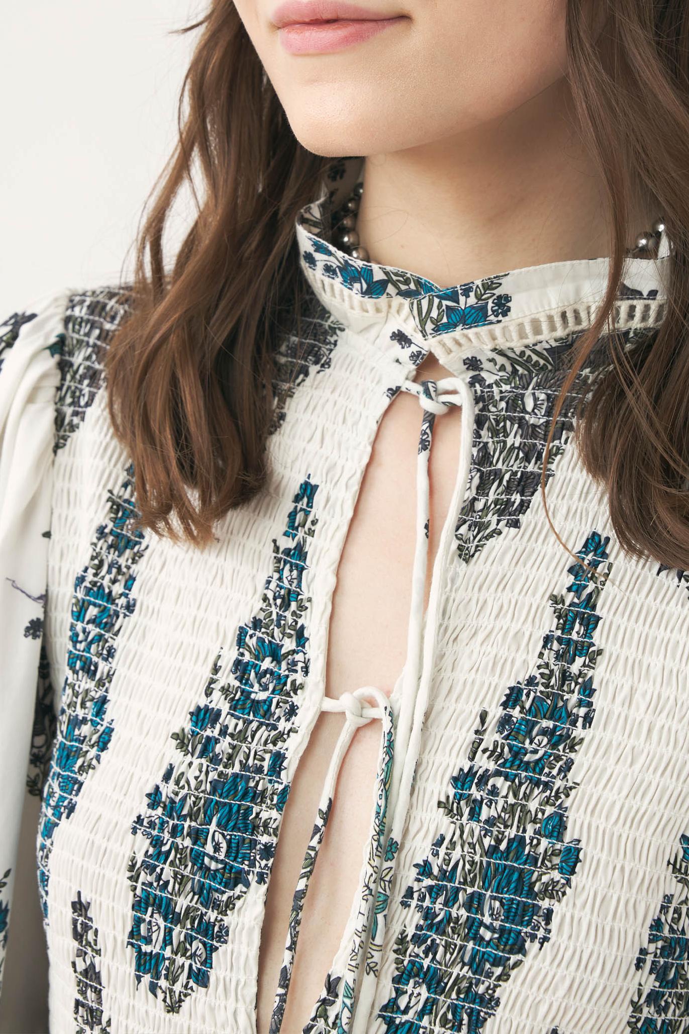 Smocked and hand-printed maxi dress Muguet