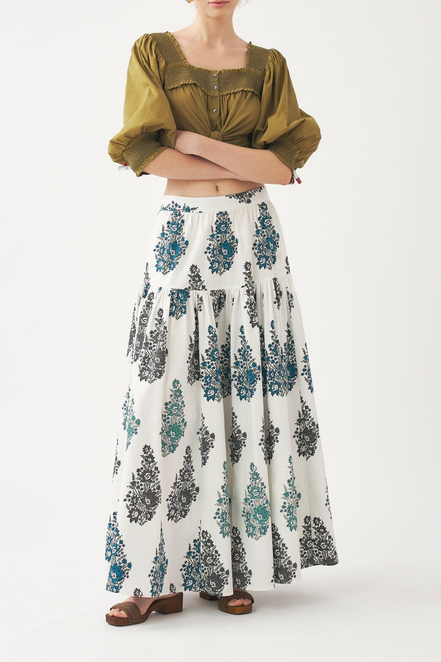 Hand-printed maxi skirt Muguet