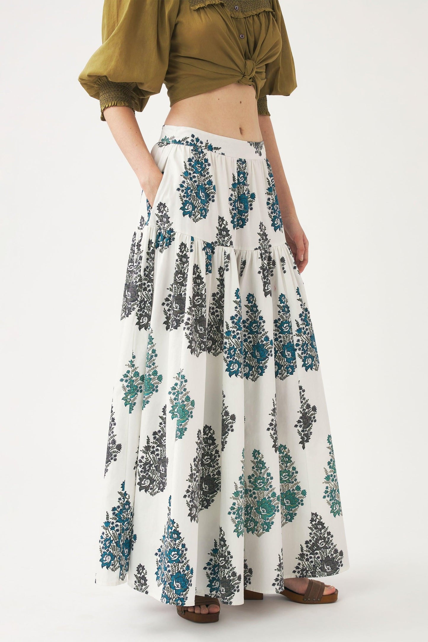 Hand-printed maxi skirt Muguet