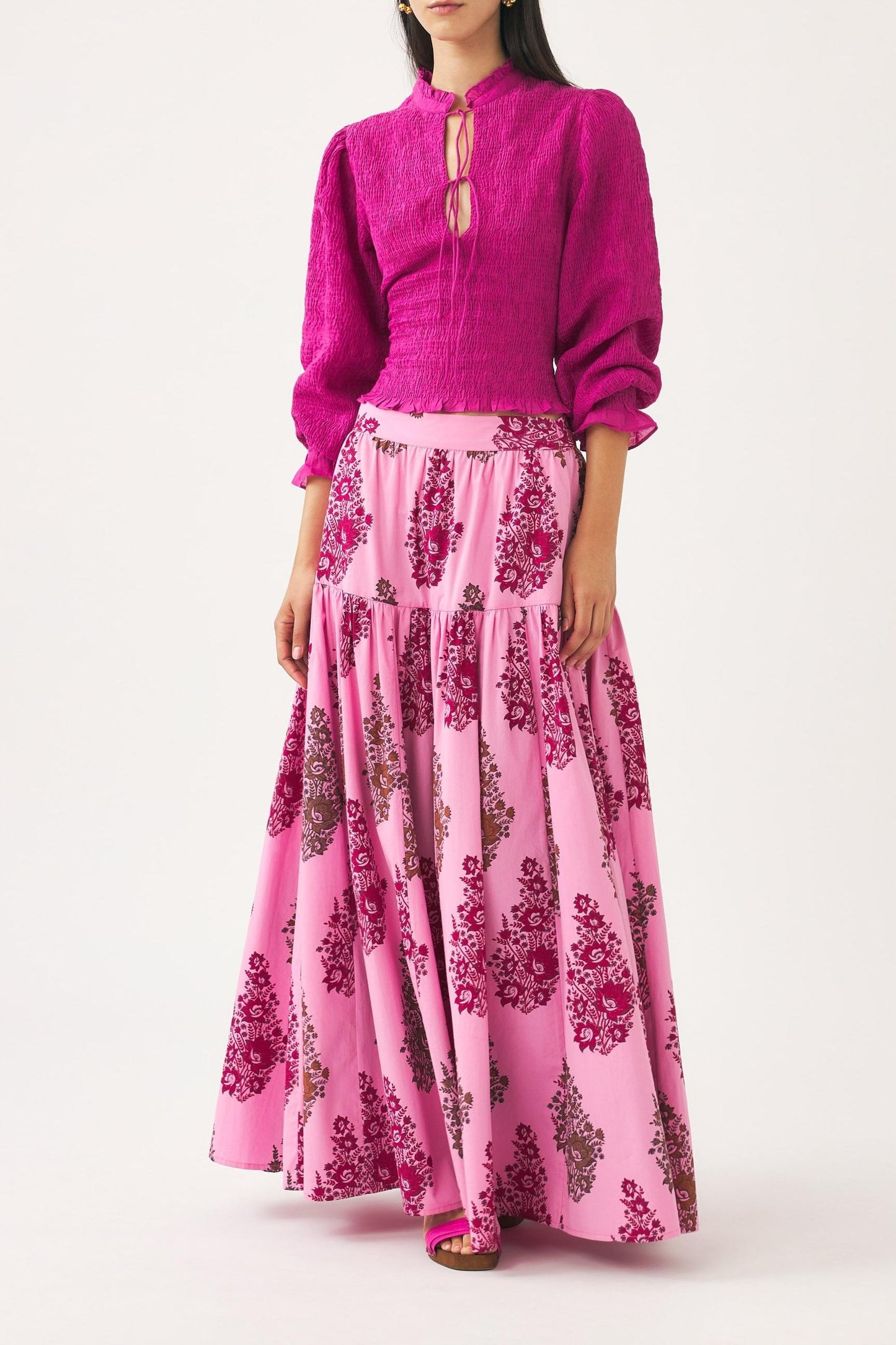 Hand-printed maxi skirt Muguet