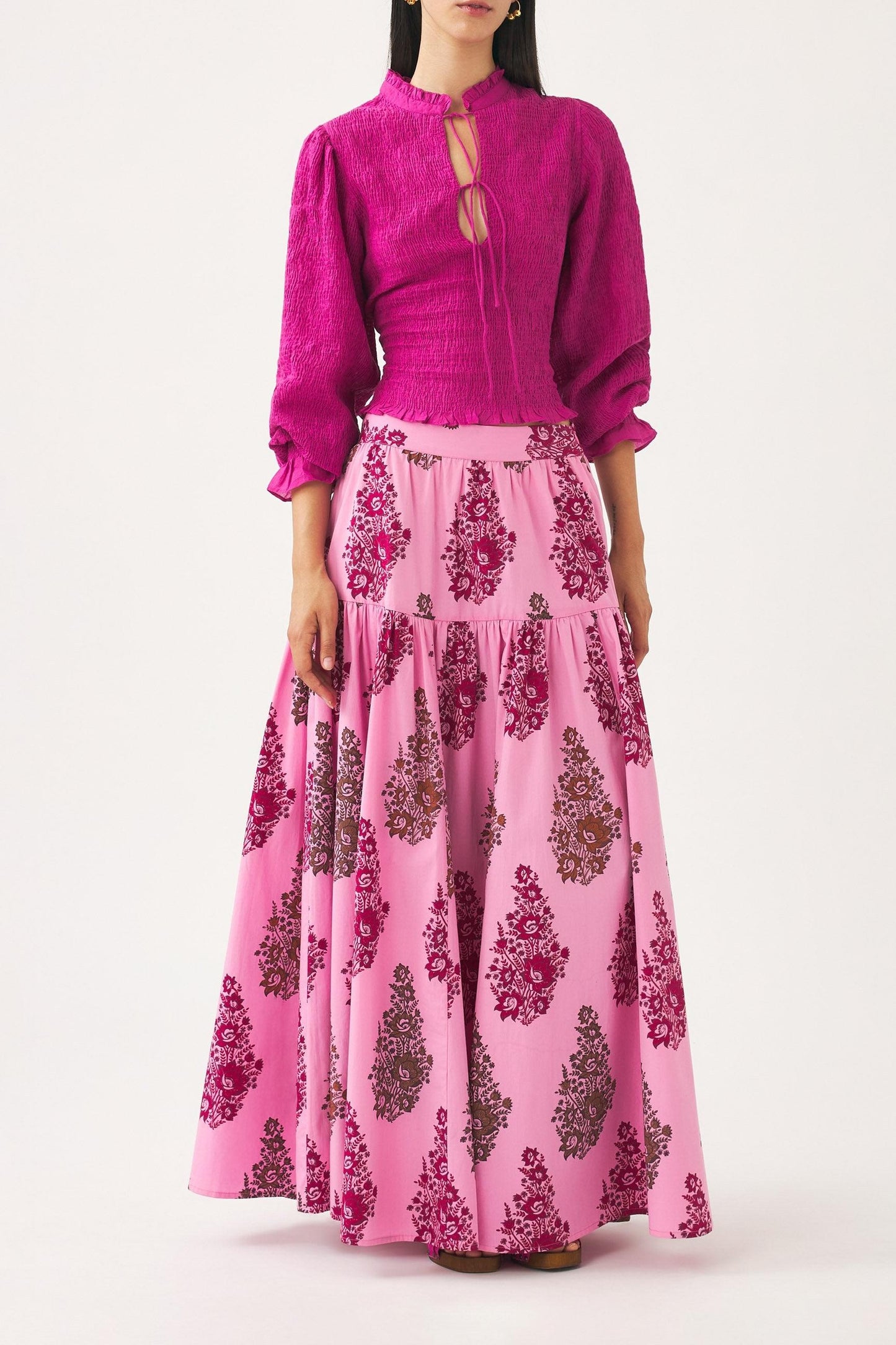 Hand-printed maxi skirt Muguet