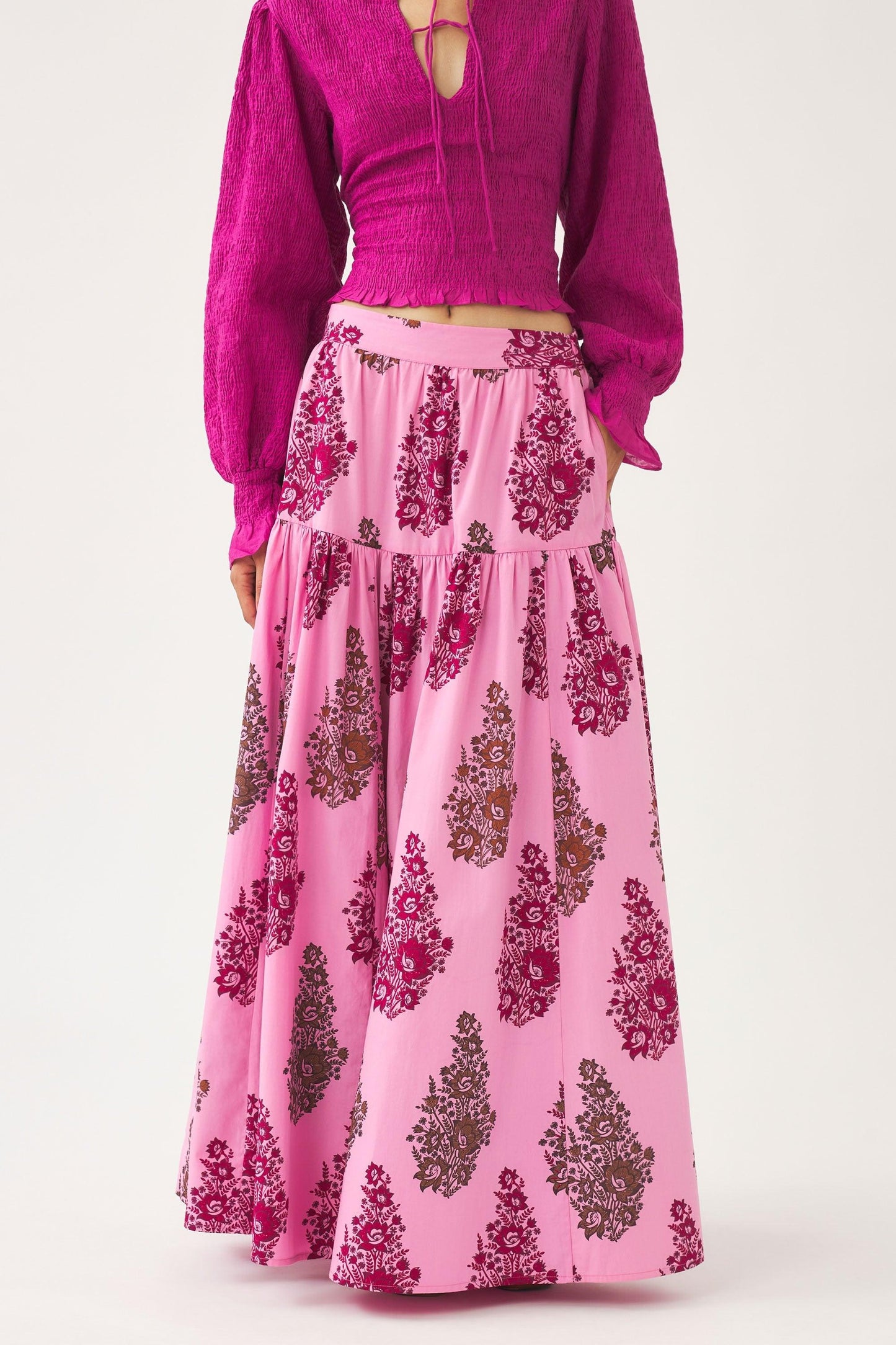 Hand-printed maxi skirt Muguet