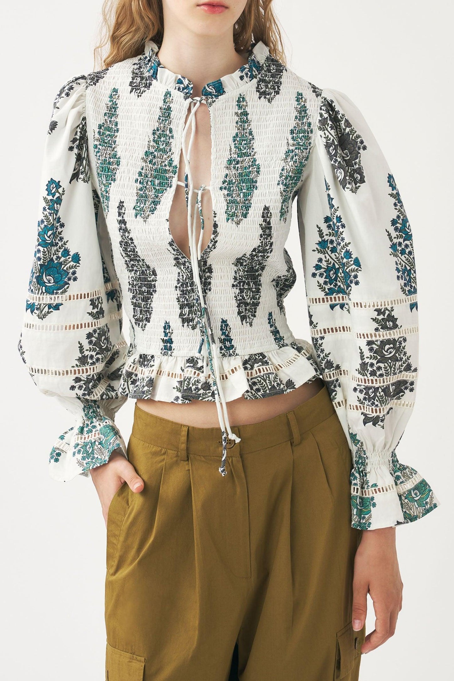 Print smocked blouse Muguet