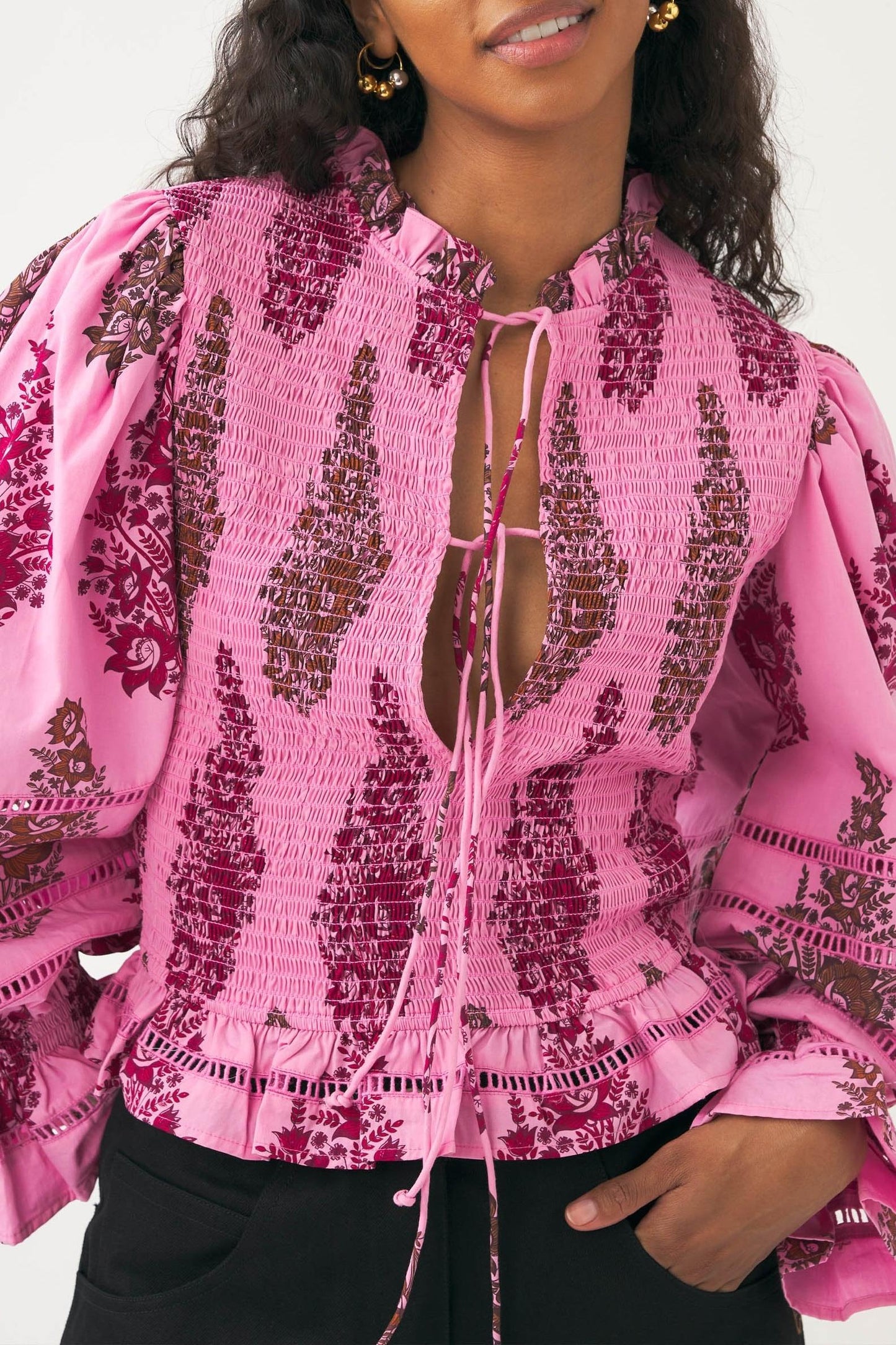 Print smocked blouse Muguet