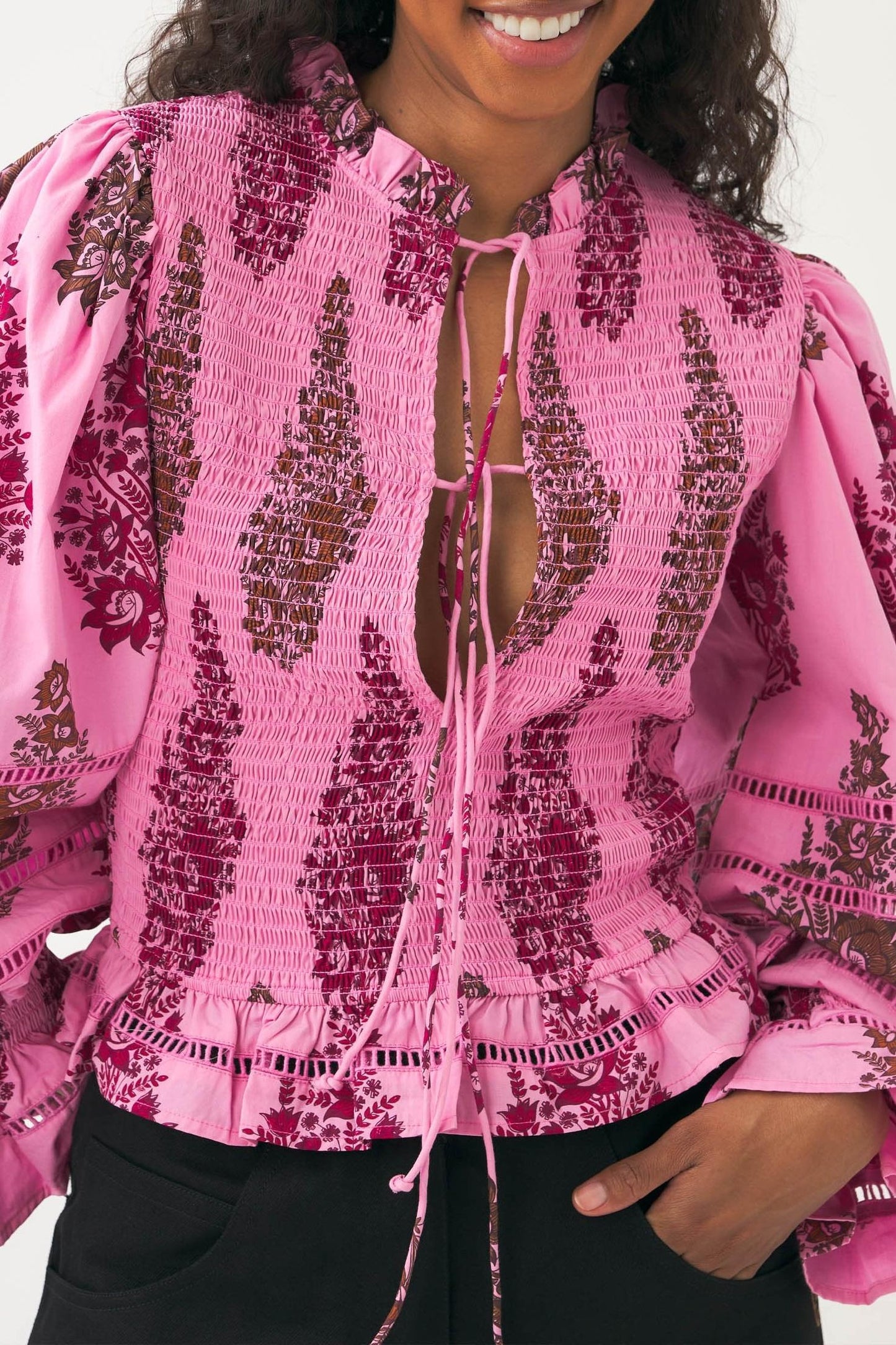 Print smocked blouse Muguet