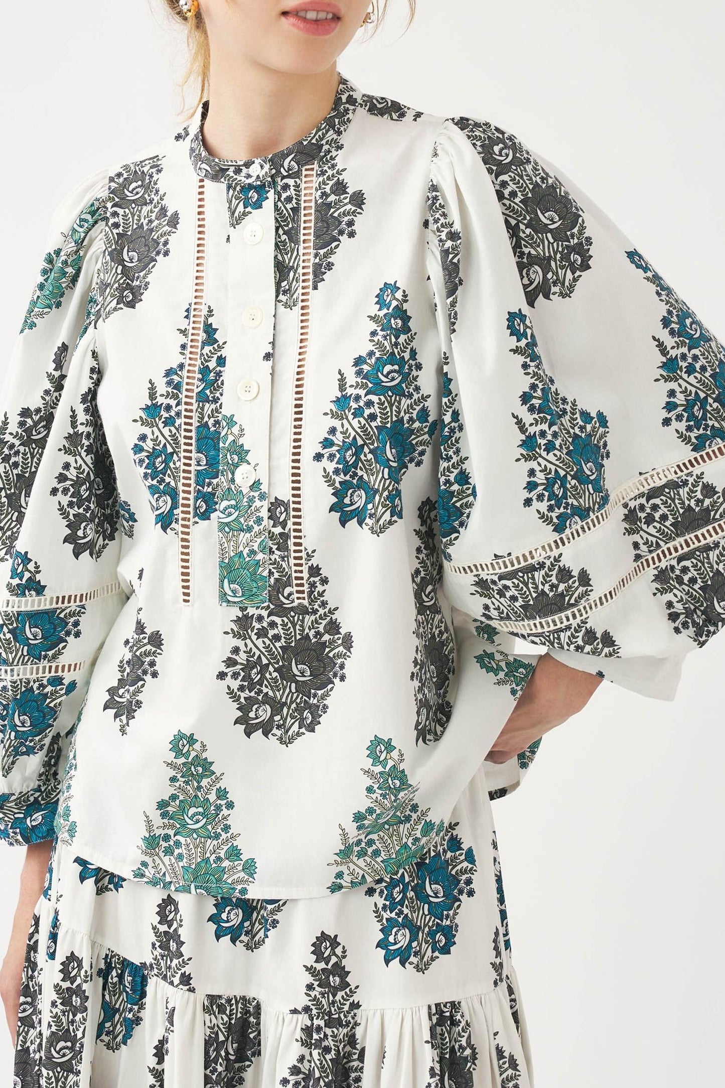 Puff sleeve print blouse Muguet