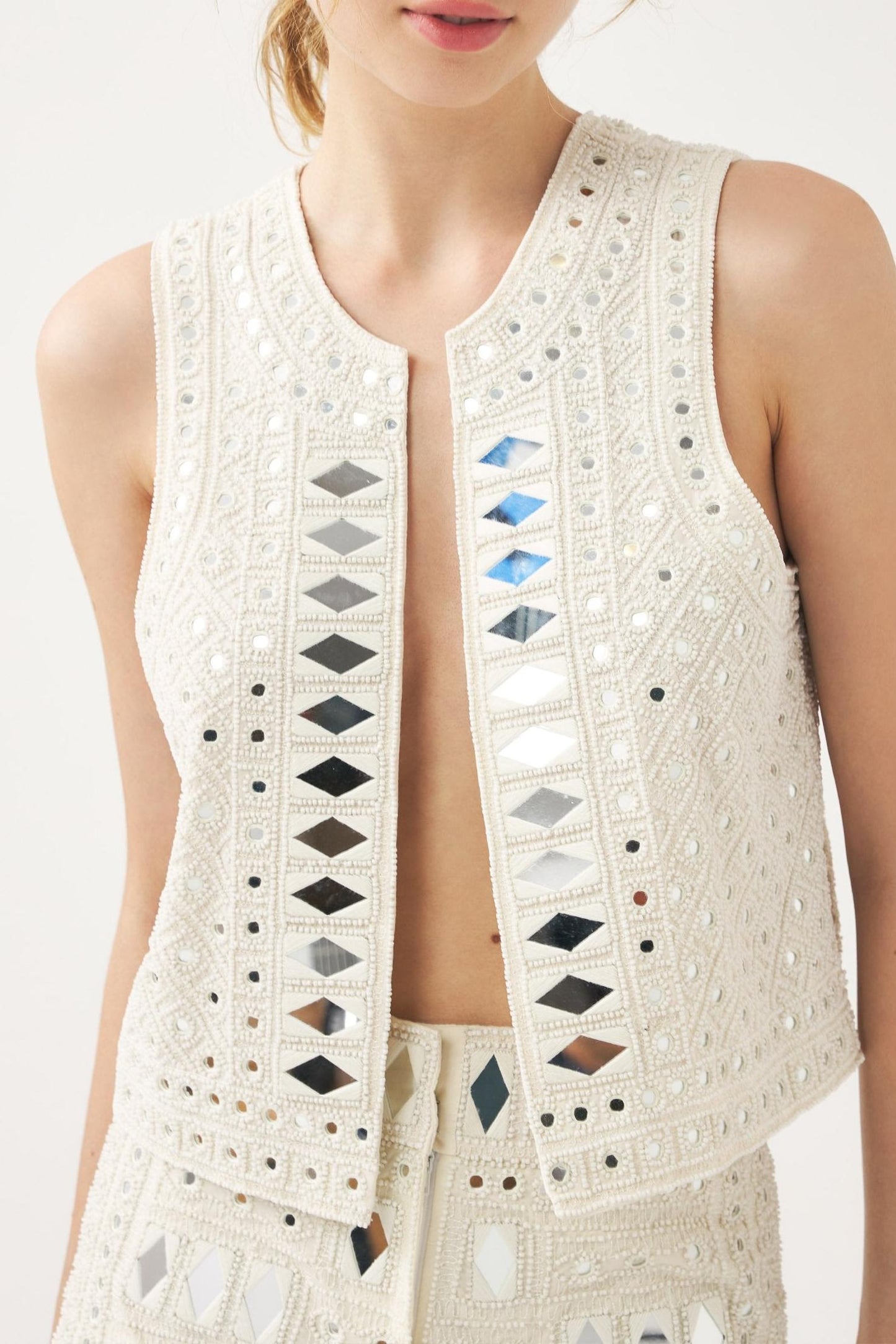 Sleeveless gilet embroidered with pearls and mirror pieces Mahani