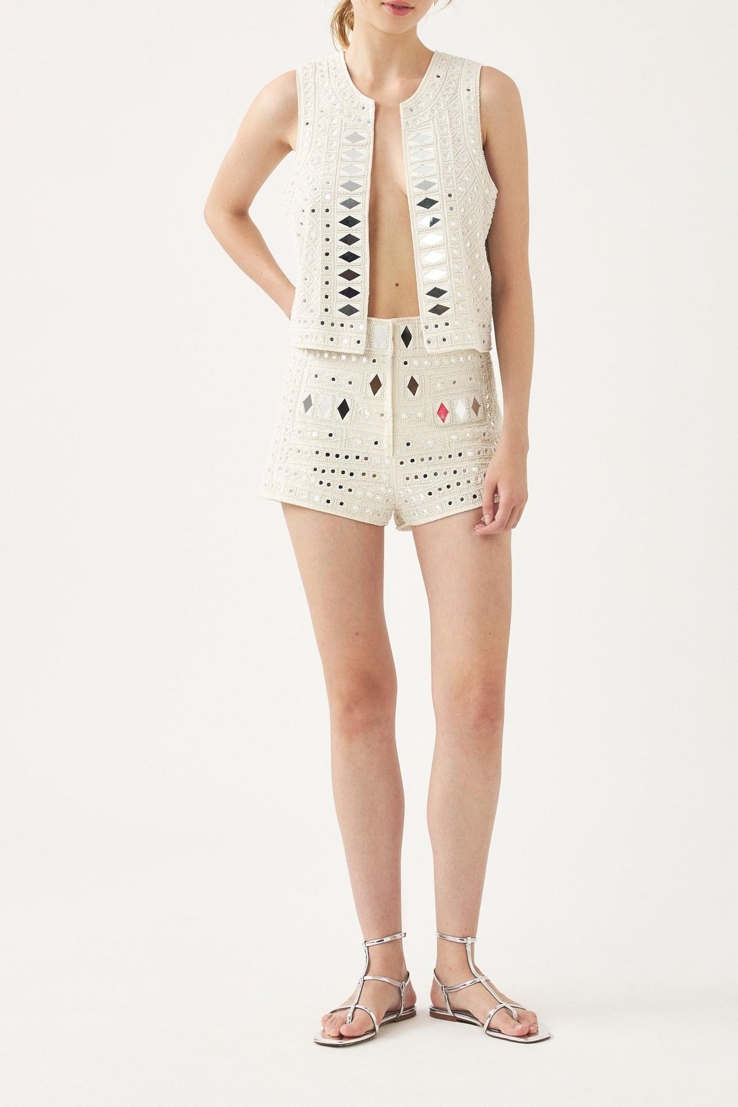 Sleeveless gilet embroidered with pearls and mirror pieces Mahani