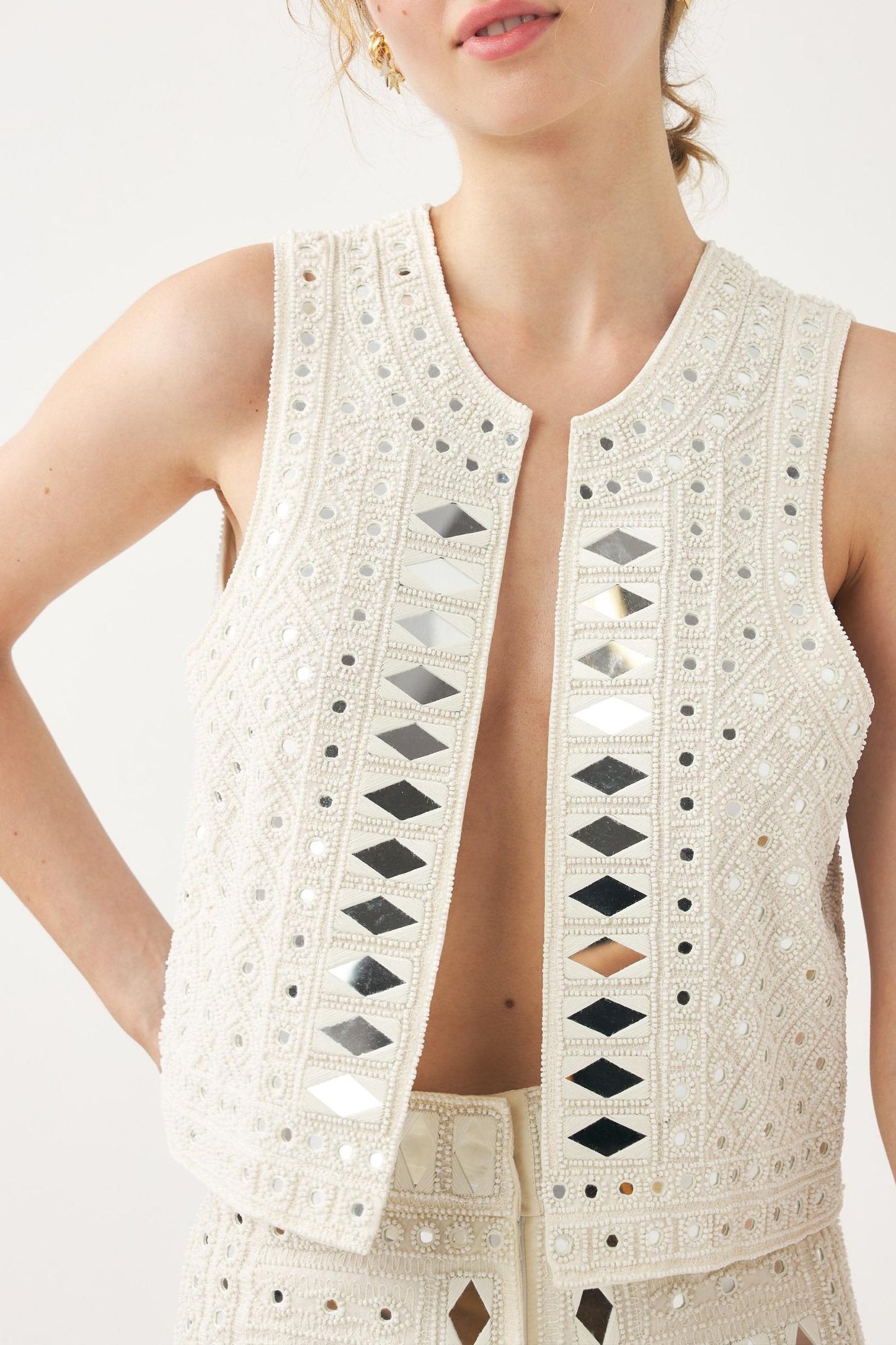 Sleeveless gilet embroidered with pearls and mirror pieces Mahani