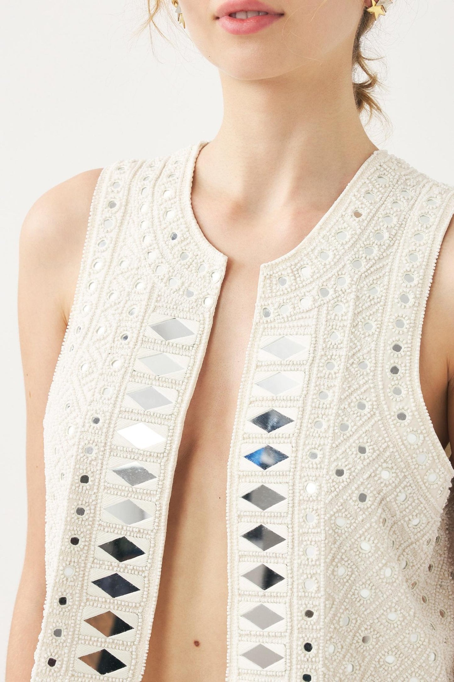 Sleeveless gilet embroidered with pearls and mirror pieces Mahani