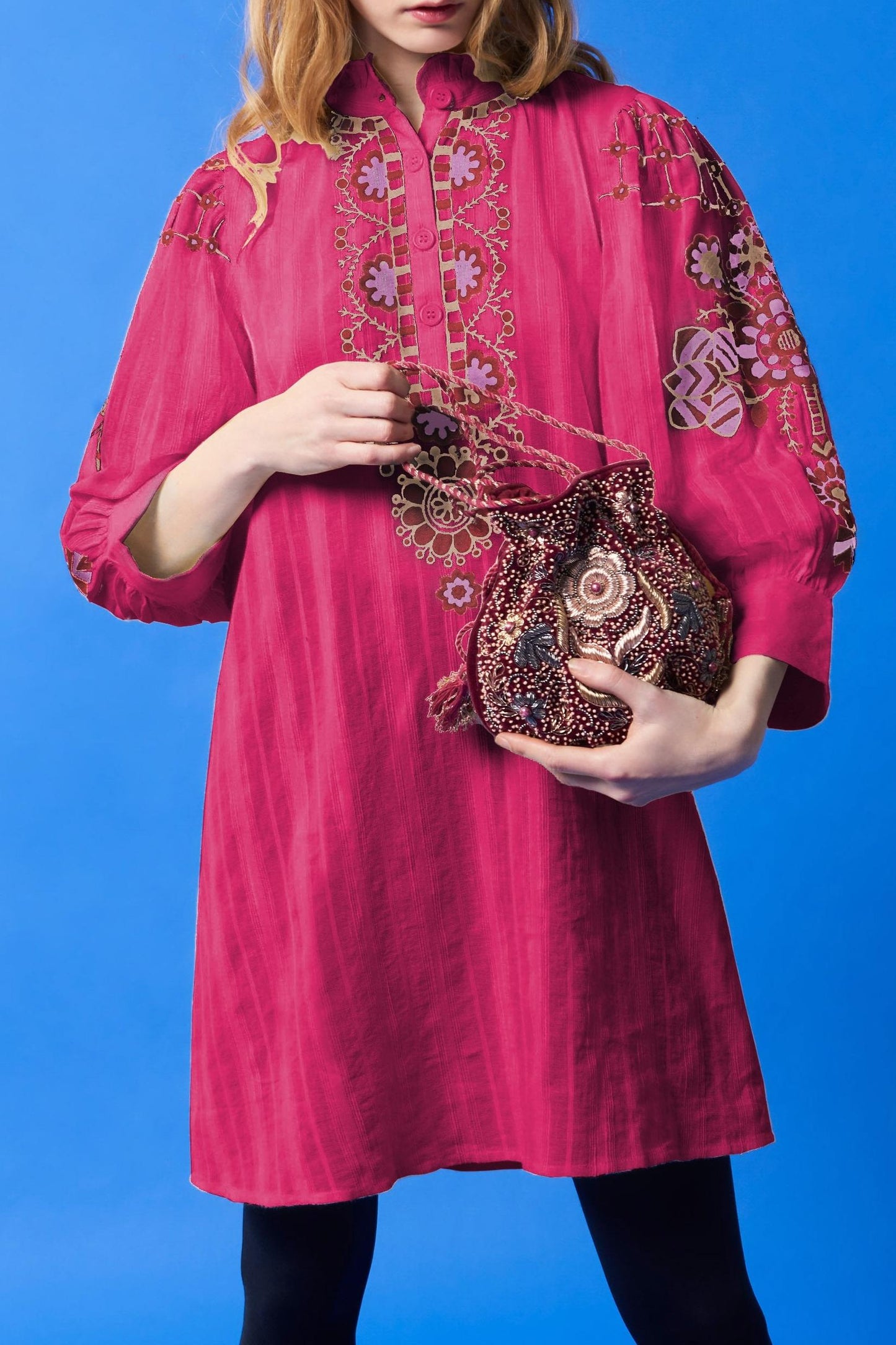 Cami embroidered mini dress - Berry