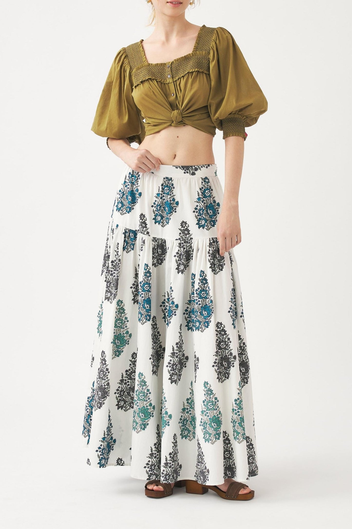 Blusa Perrine de cuello cuadrado y fruncido