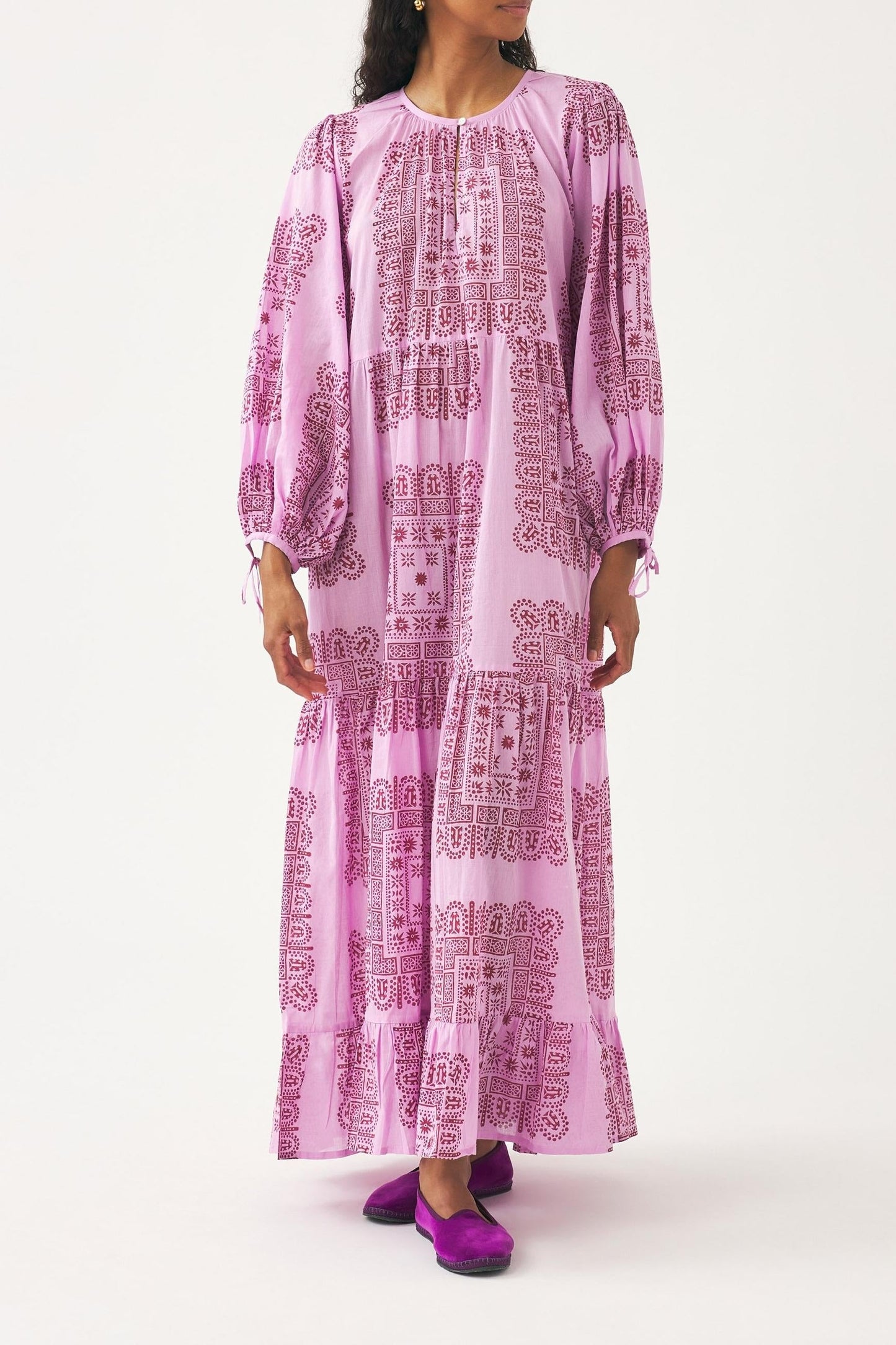Cotton voile print maxi dress Nalii