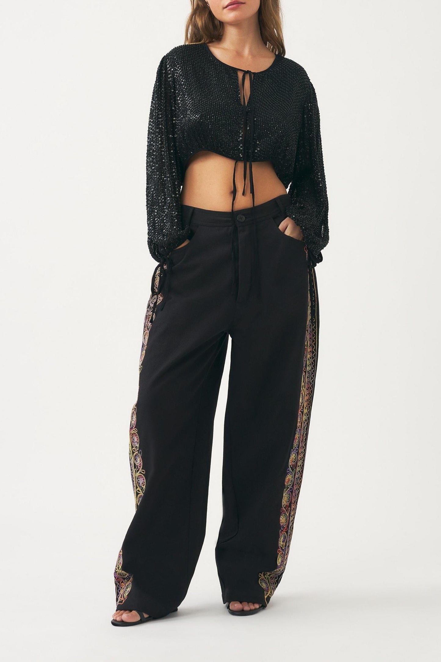 Crop top hand-embroidered with pearls Dune