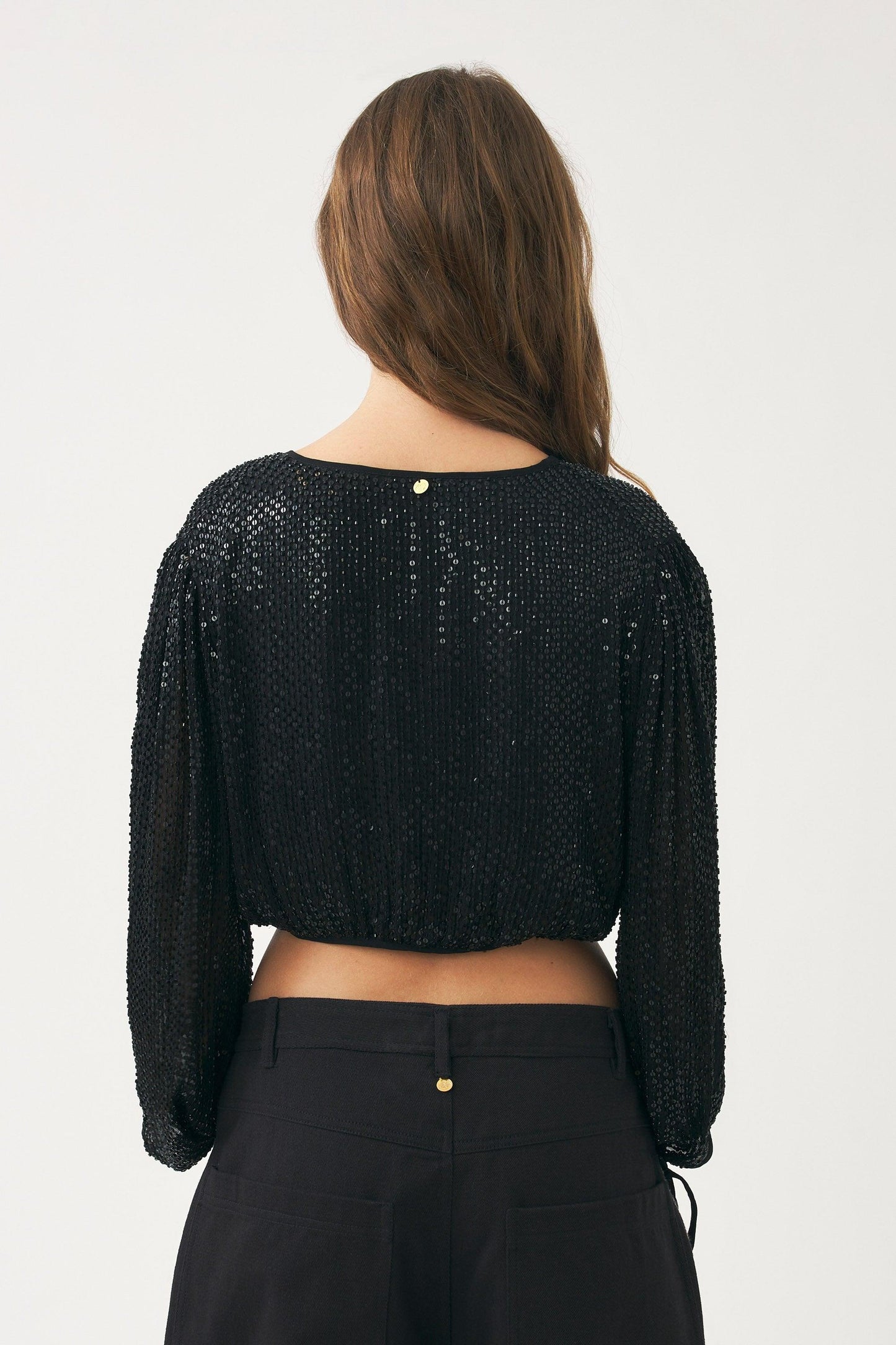 Crop top hand-embroidered with pearls Dune