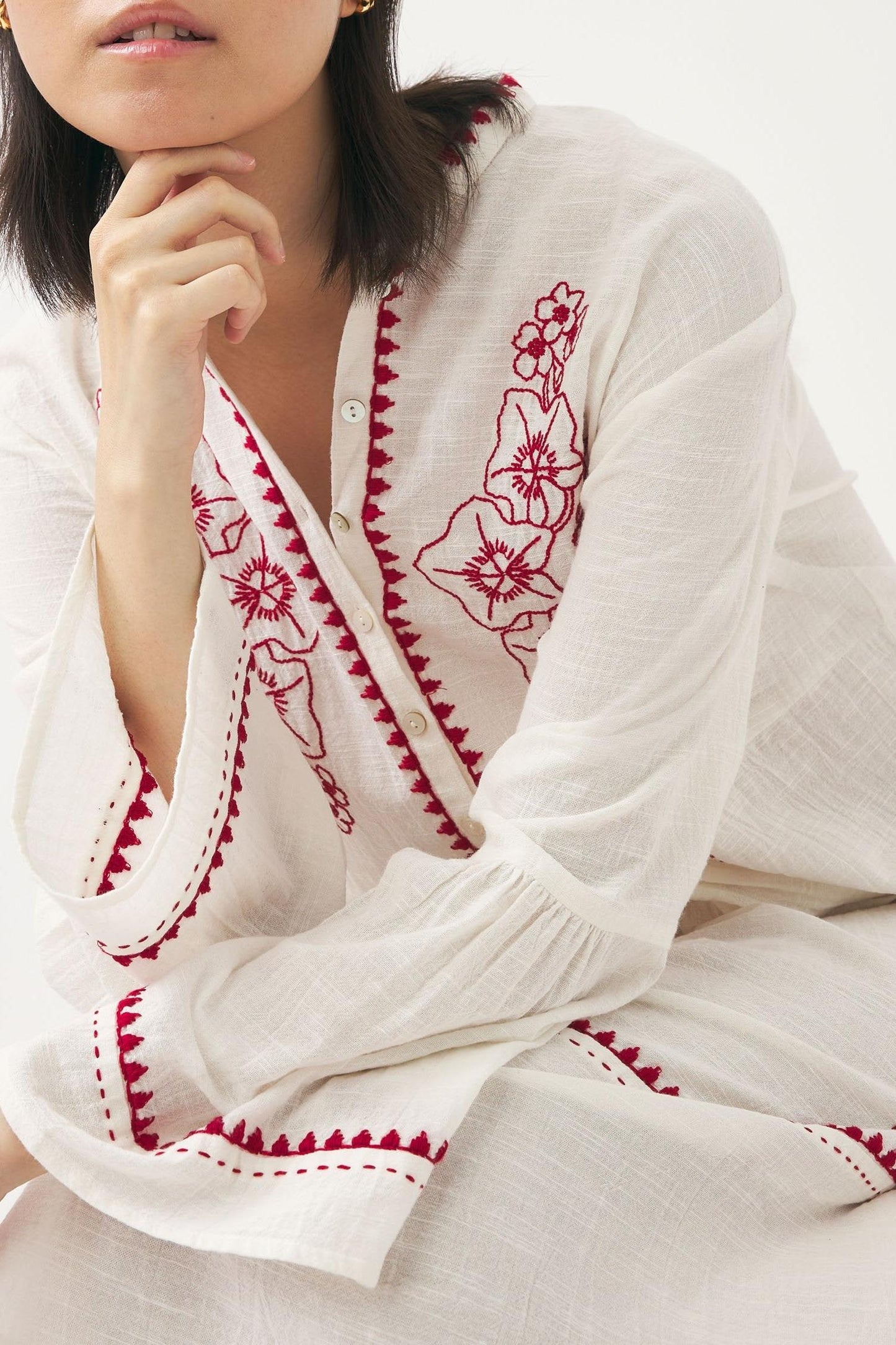 Linen hand-embroidered dress Cindy