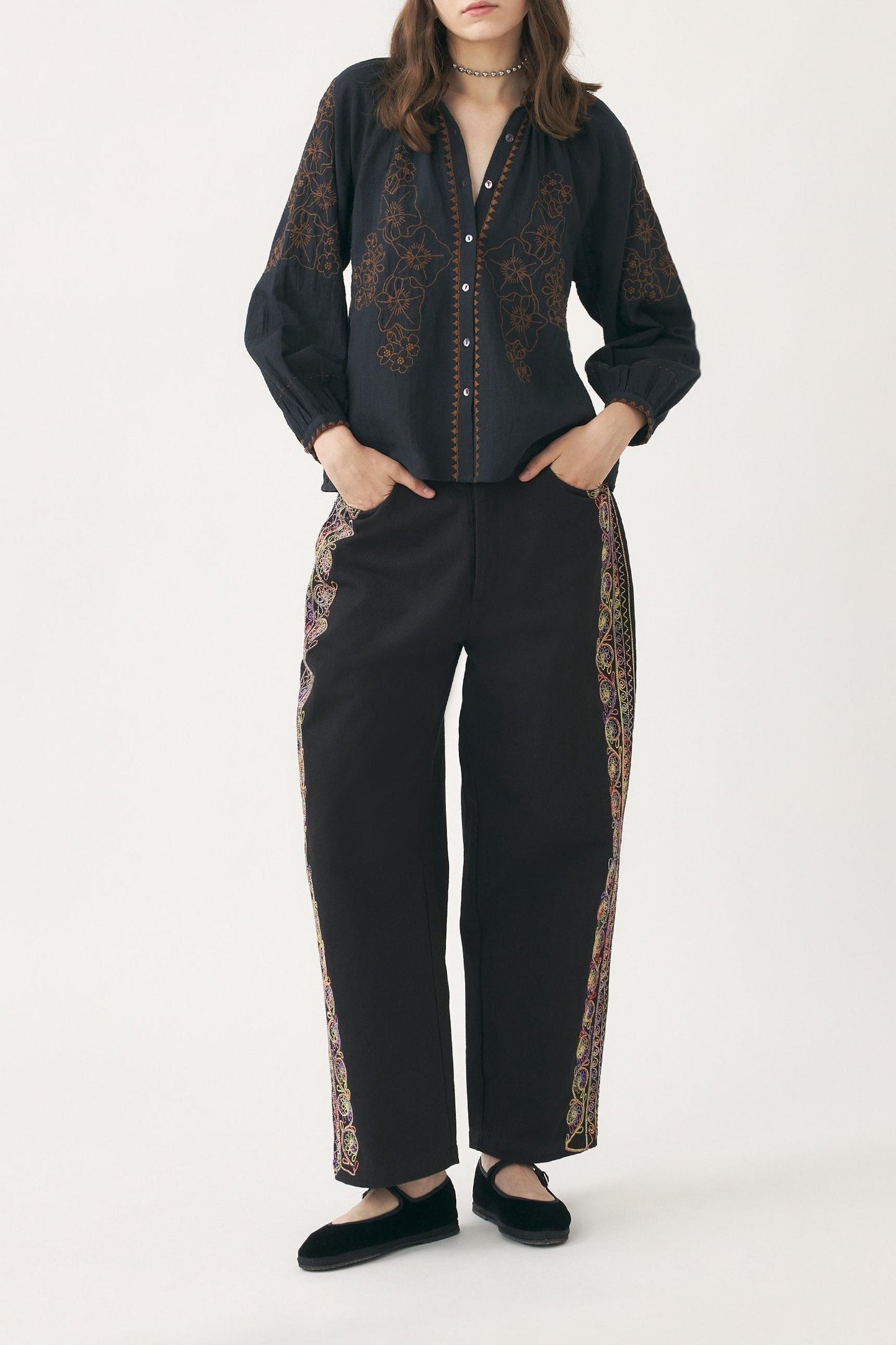 Hand-embroidered linen blouse Cindy