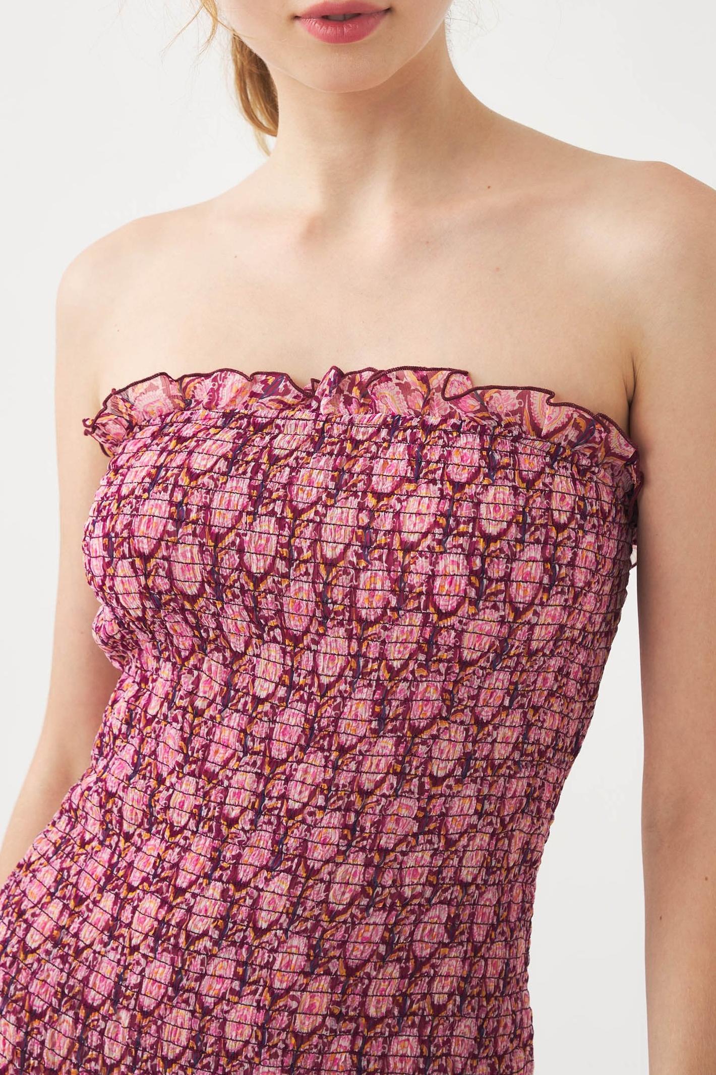 Smocked chiffon strapless dress Cassy