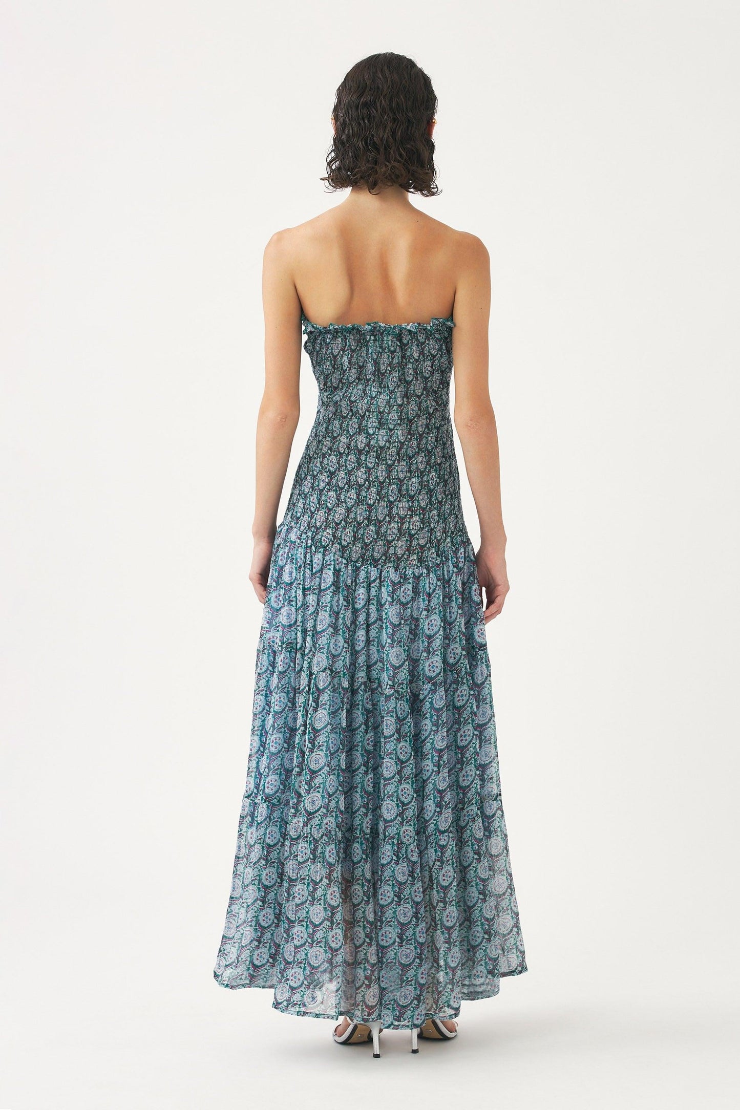 Smocked chiffon strapless dress Cassy