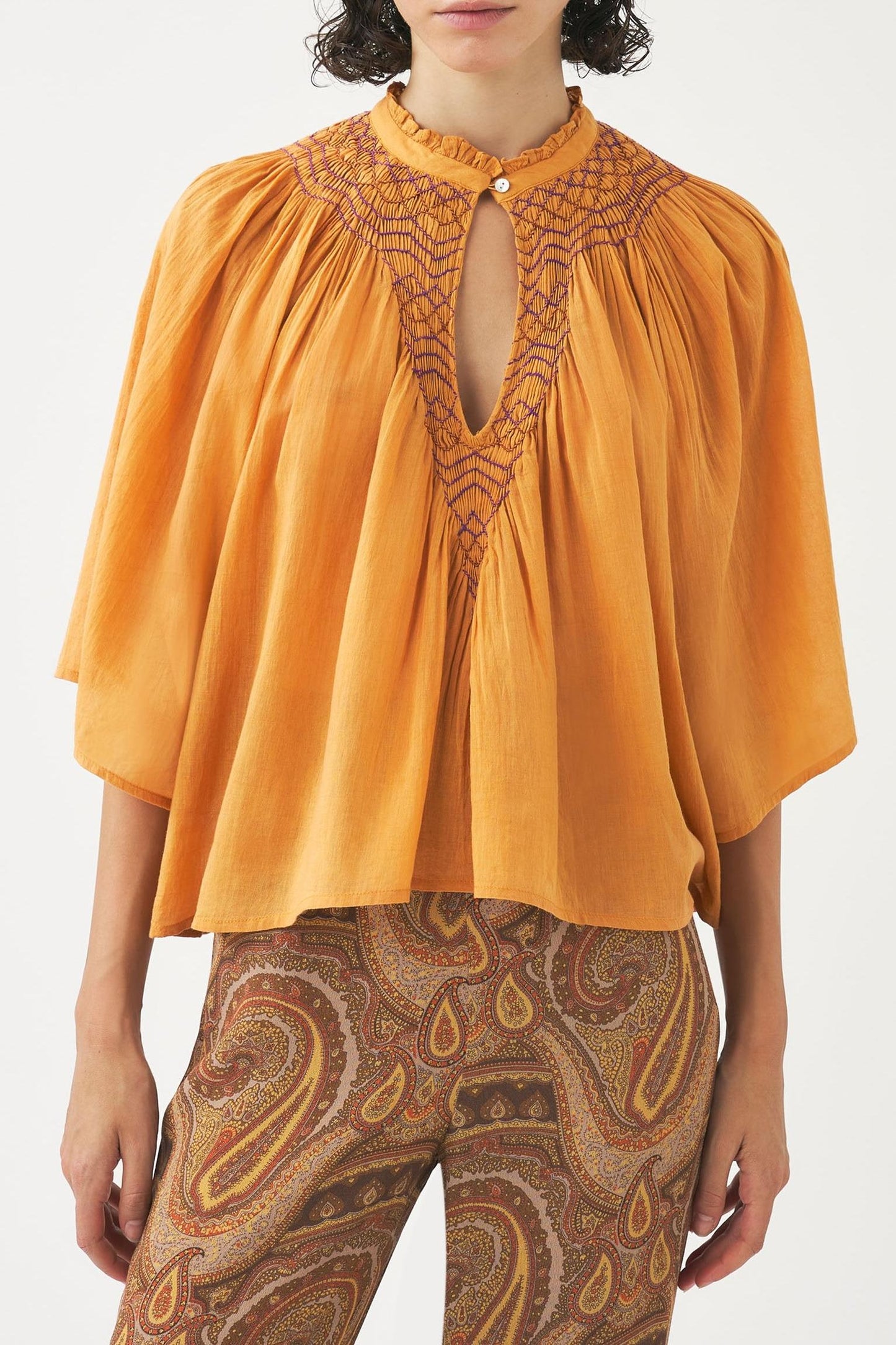 Cotton voile hand-embroidered blouse Ayo