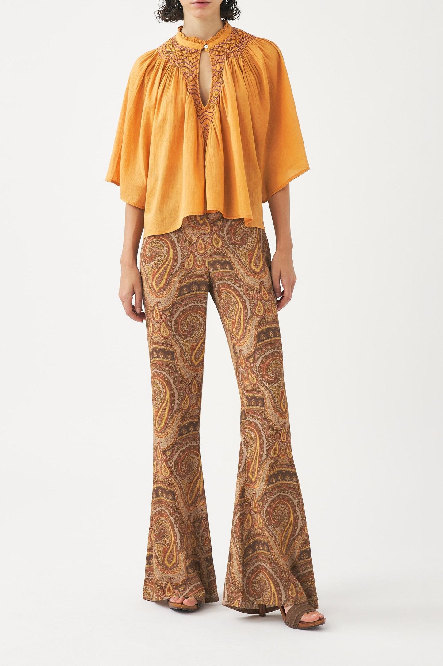 Cotton voile hand-embroidered blouse Ayo