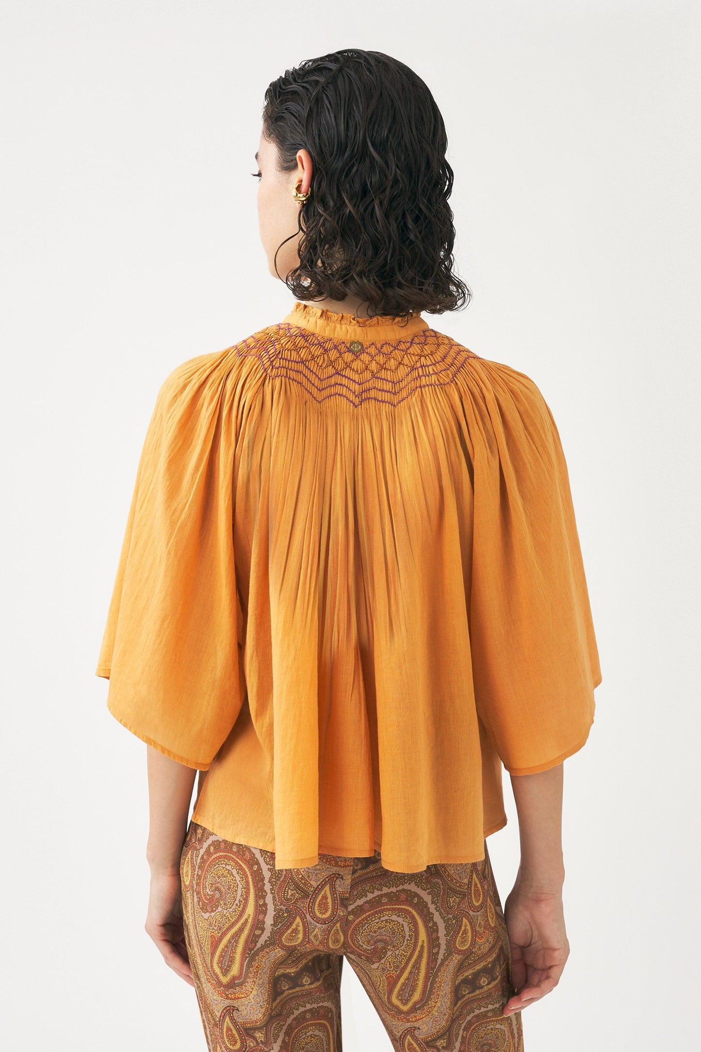 Cotton voile hand-embroidered blouse Ayo