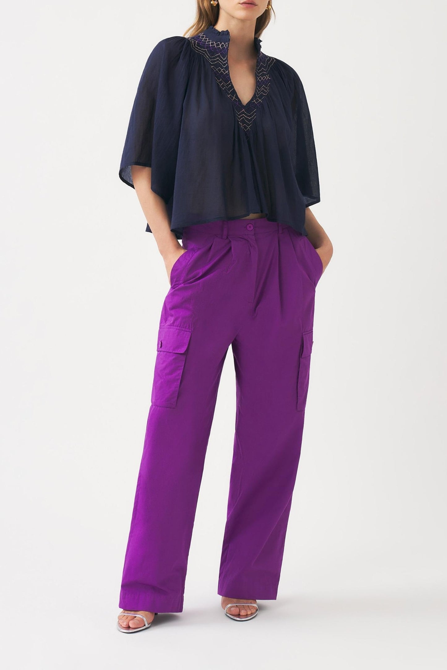Cotton voile hand-embroidered blouse Ayo