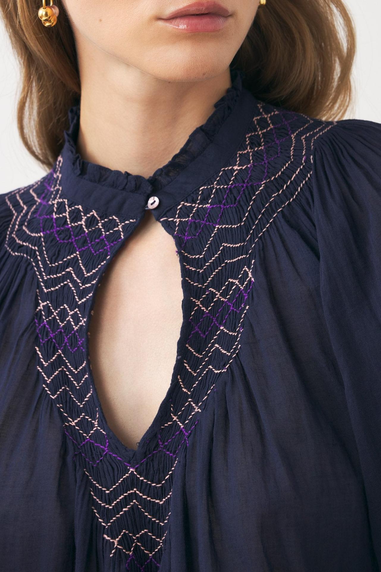 Cotton voile hand-embroidered blouse Ayo