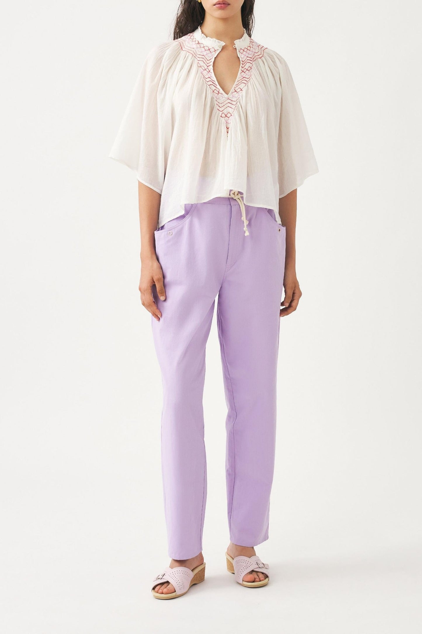 Cotton voile hand-embroidered blouse Ayo