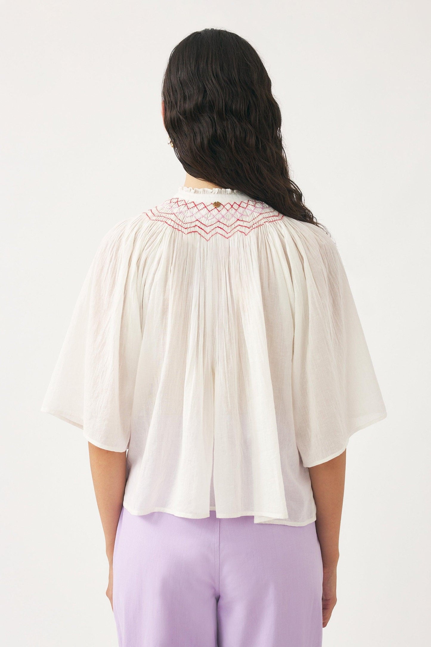 Cotton voile hand-embroidered blouse Ayo