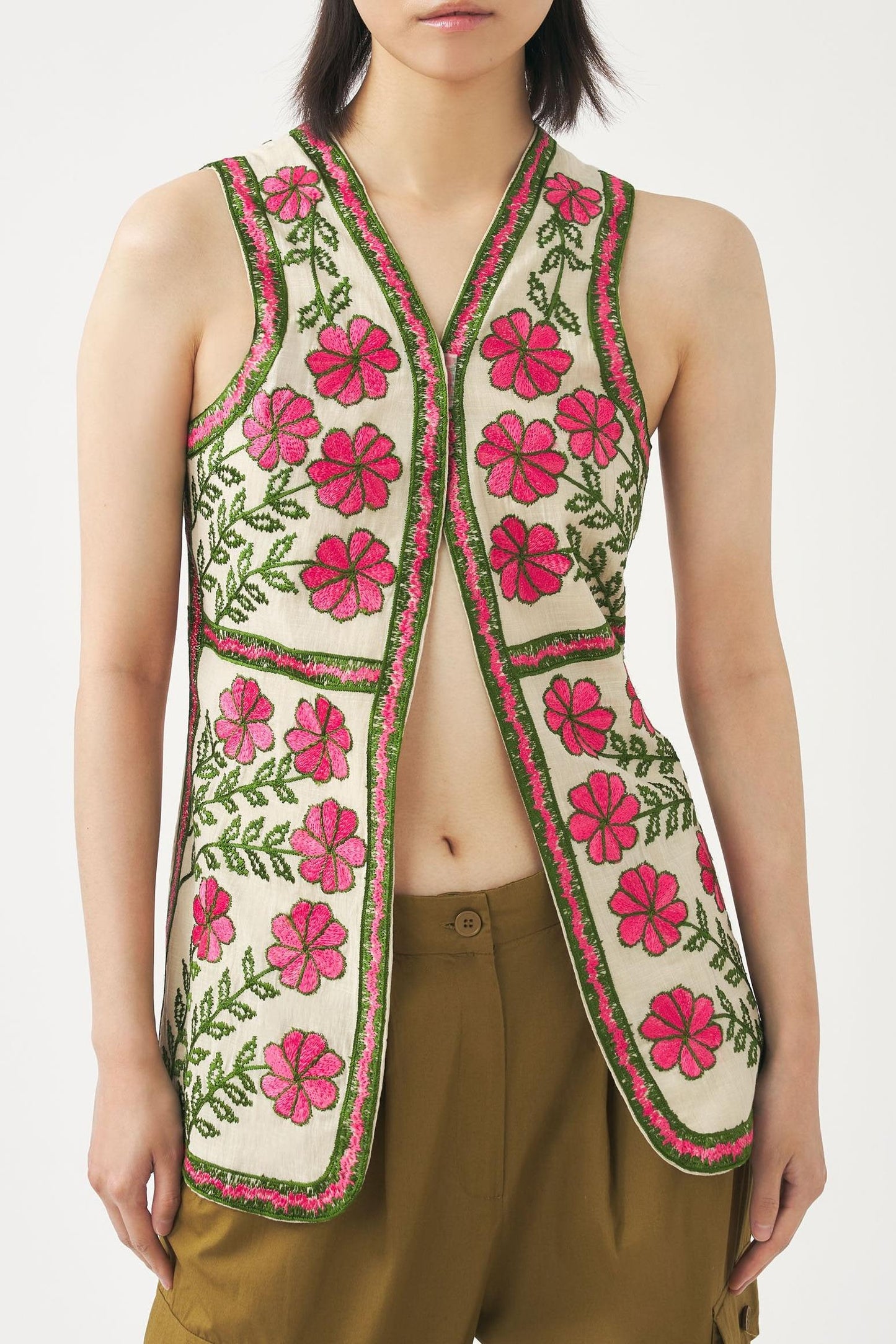 Embroidered sleeveless gilet Ario