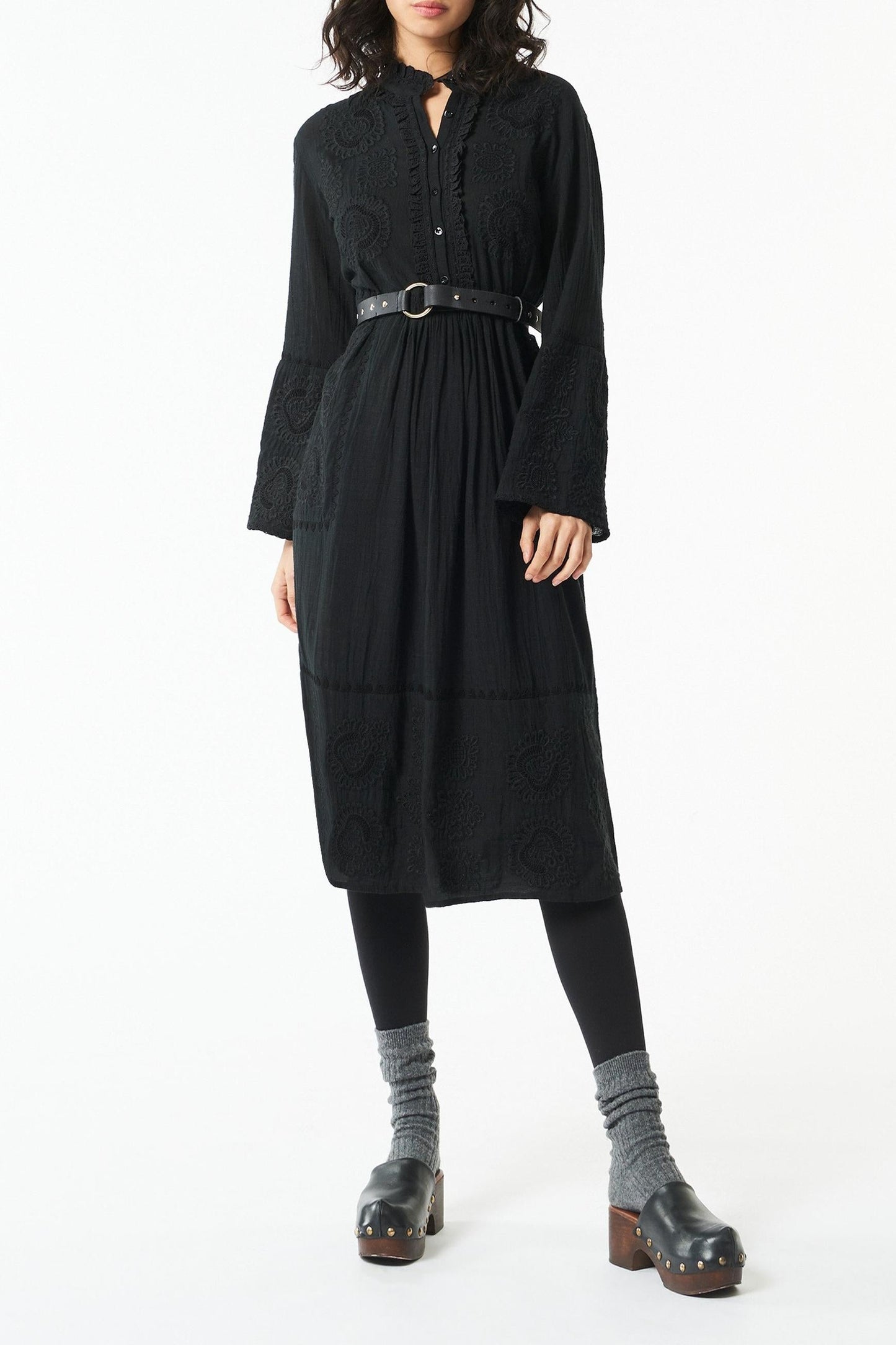 Toga embroidered midi dress - Black