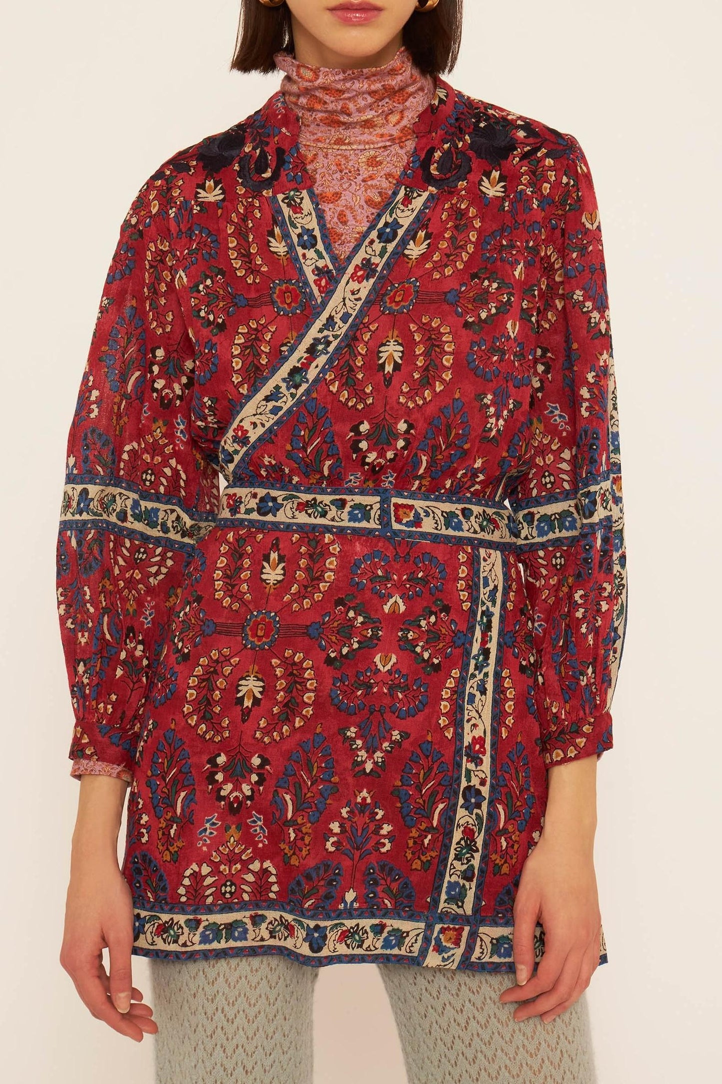 Tamir embroidered wrap dress