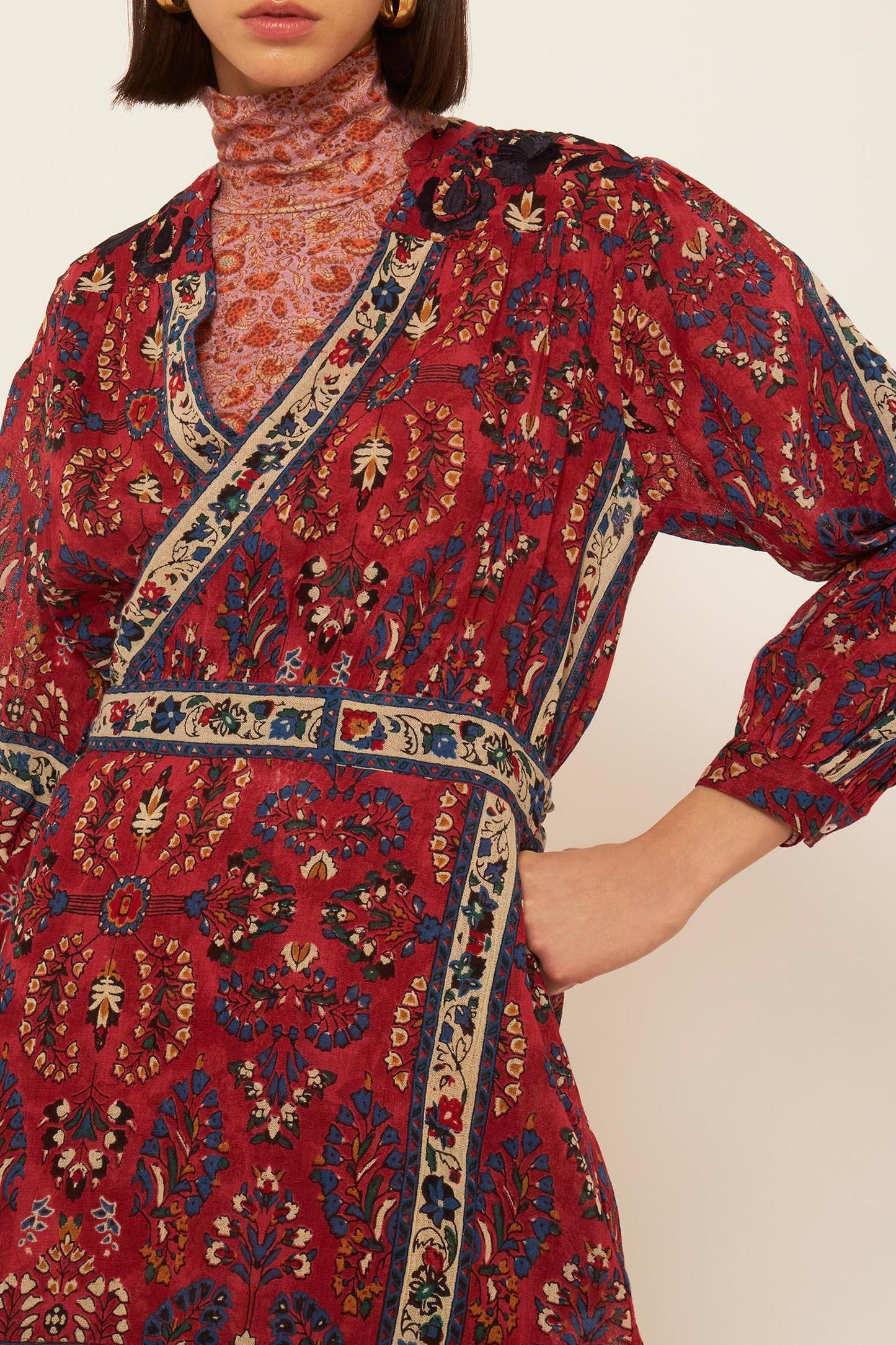 Tamir embroidered wrap dress